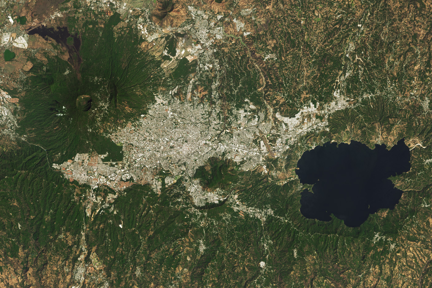 Satellite view of the San Salvador metropolitan area, with Lake Ilopango to the east