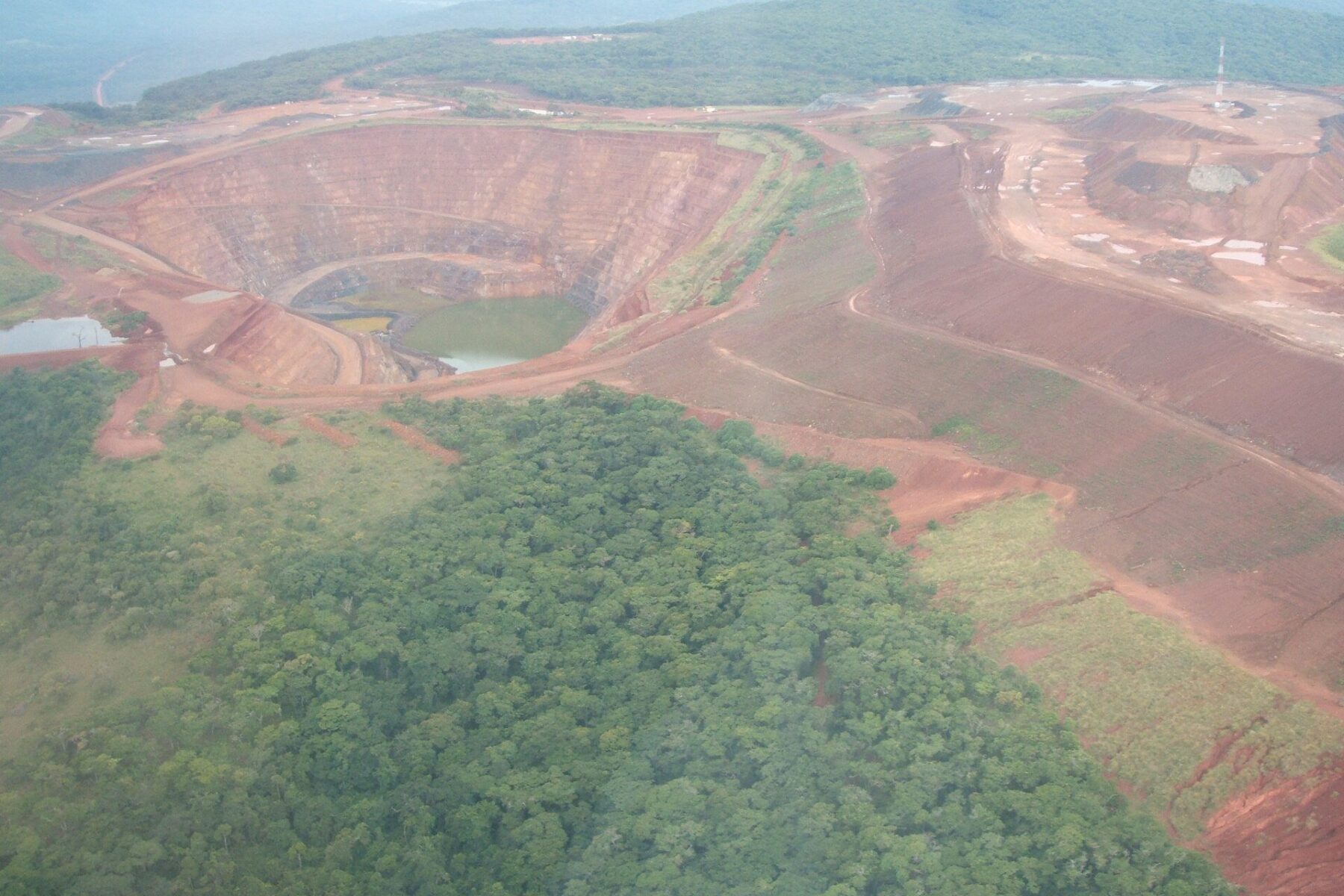 Tanzanian graphite dispute - aerial view of an open-pit mine at Geita, Tanzania
