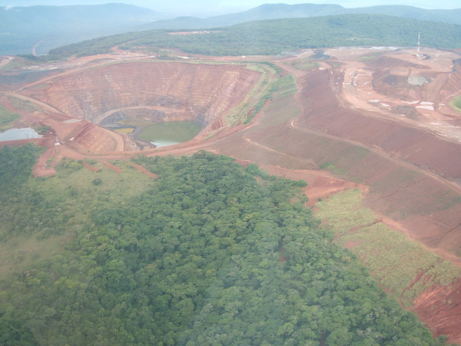 Tanzanian graphite dispute - aerial view of an open-pit mine at Geita, Tanzania