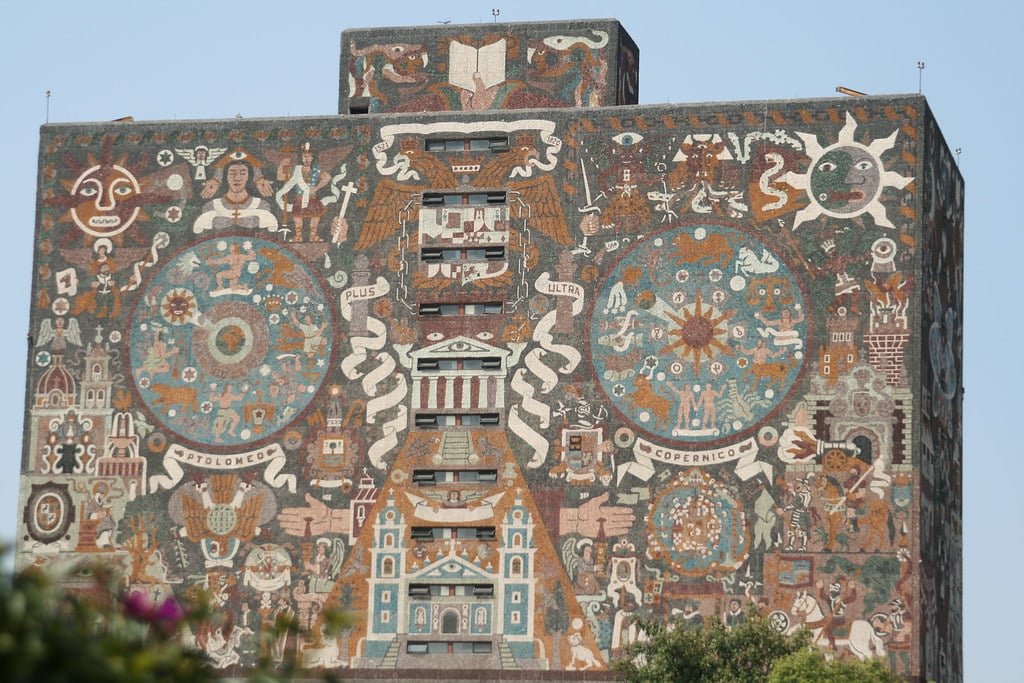 Latin America — Mural-covered Central Library of Mexico's National Autonomous University (UNAM).