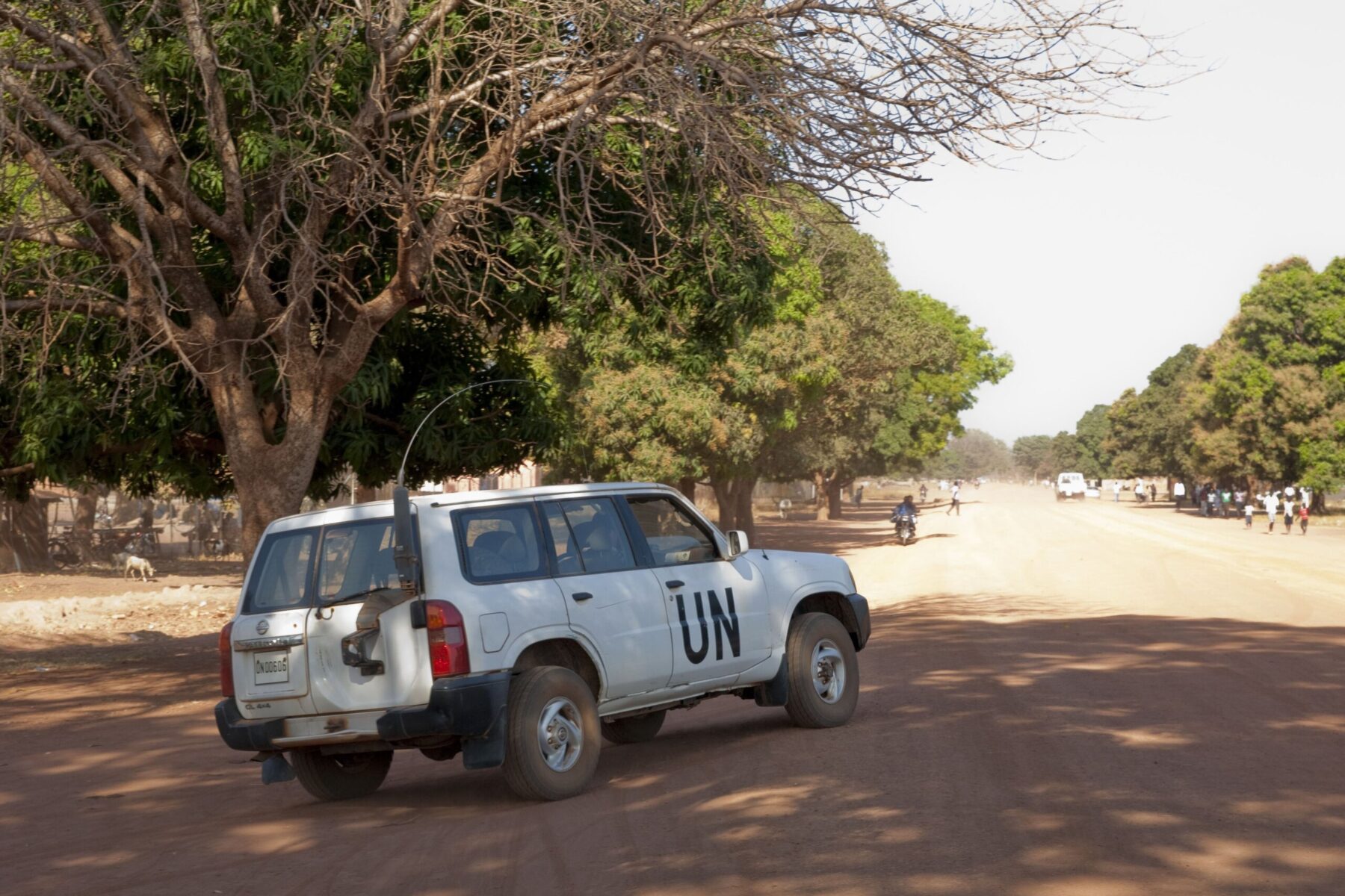 UNMISS peacekeepers - a United Nations vehicle on a road in South Sudan