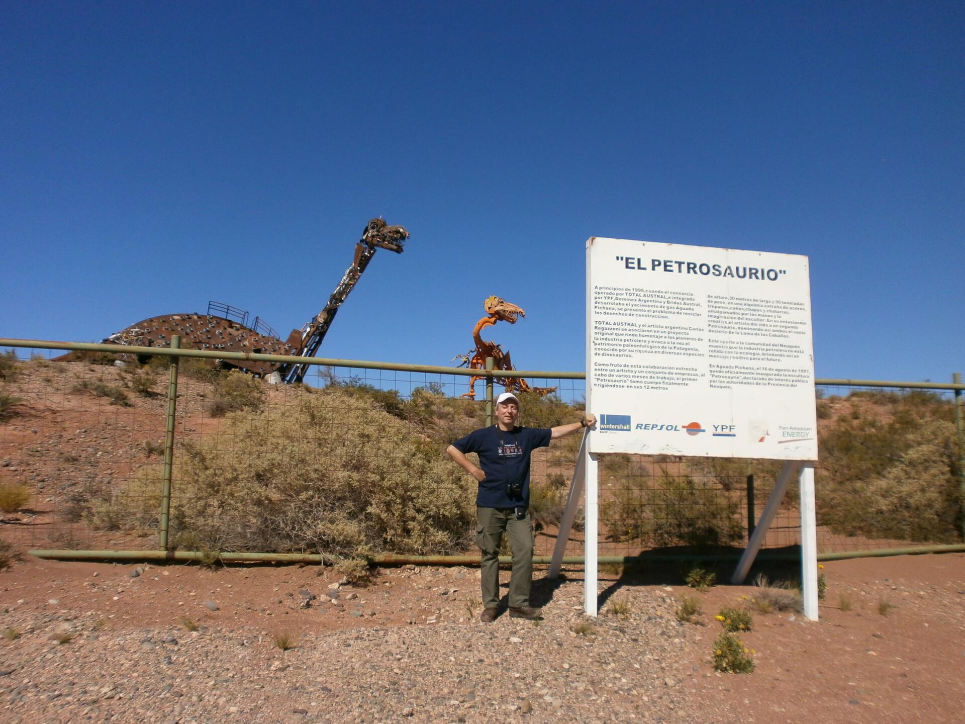 Vaca Muerta exports &mdash; the Petrosaurio oil-field monument at Aguada Pichana, near A&ntilde;elo in Neuqu&eacute;n
