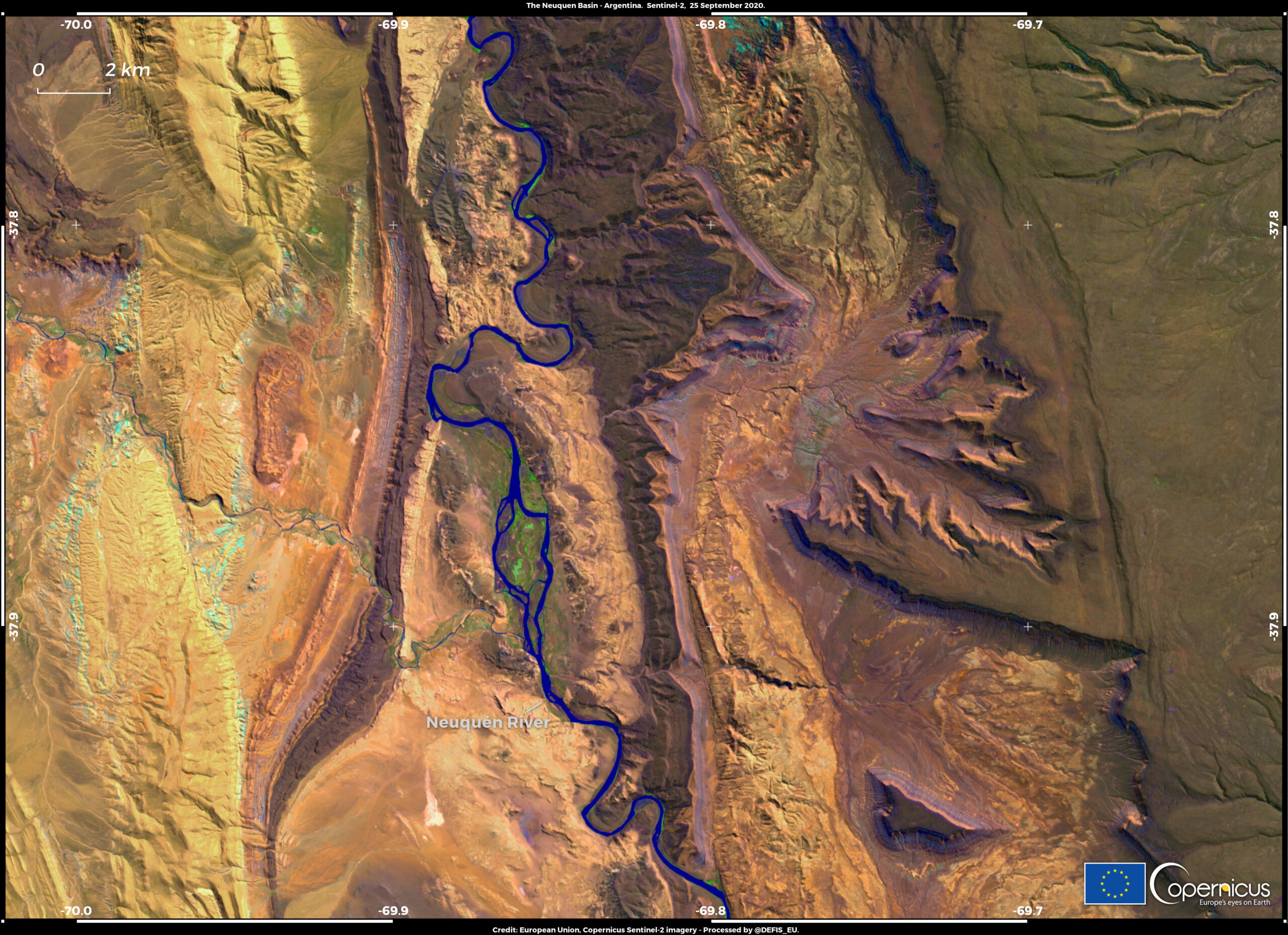 Satellite view of the Neuquén Basin in Argentina, home of the Vaca Muerta shale formation