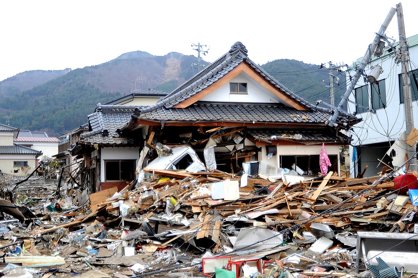 A house destroyed by an earthquake.