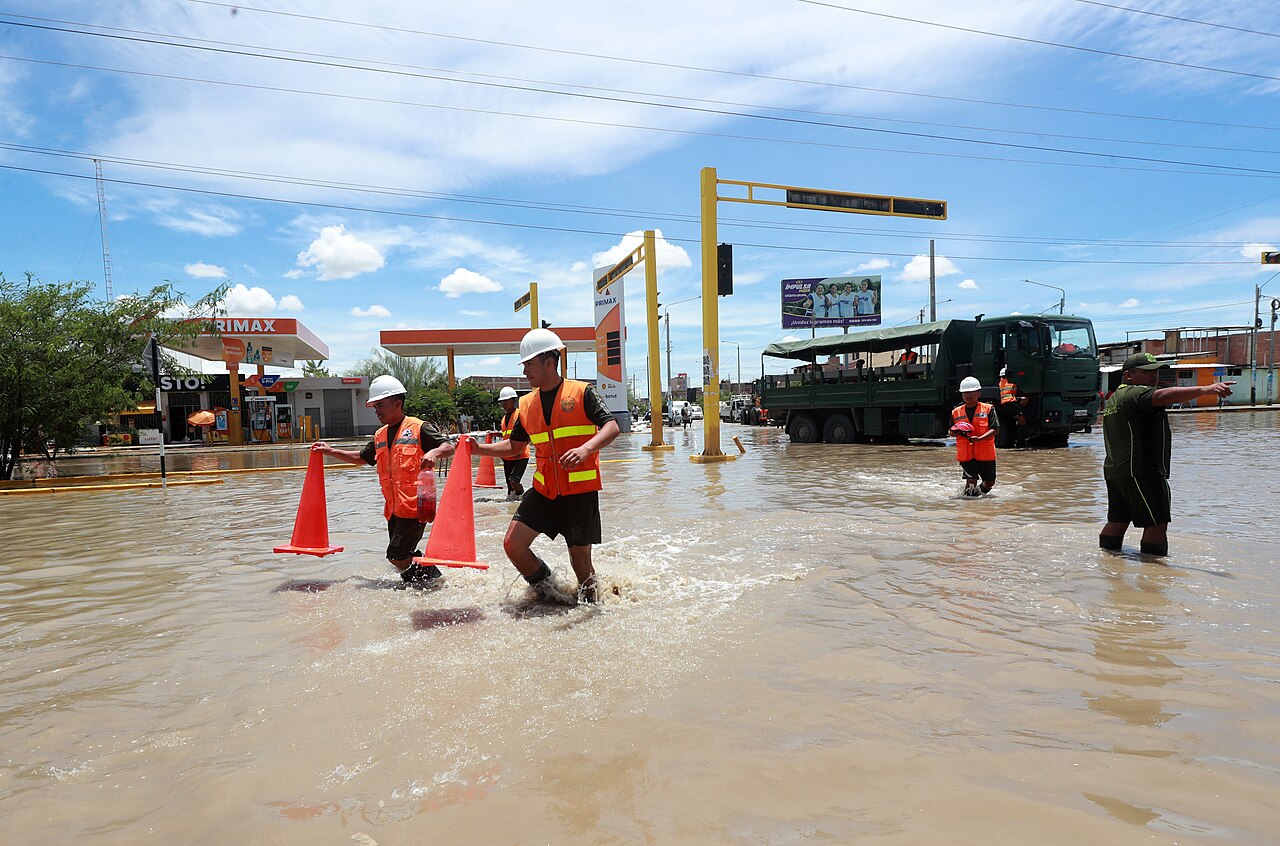 Flooded street in Piura, Peru, after heavy El Nino rains