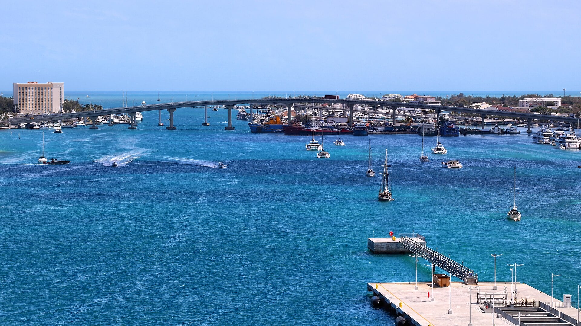 Nassau Harbour and the Paradise Island bridges in the Bahamas