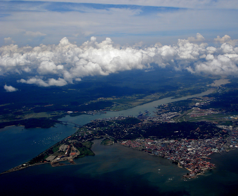 An aerial view of the Panama Canal's Pacific entrance