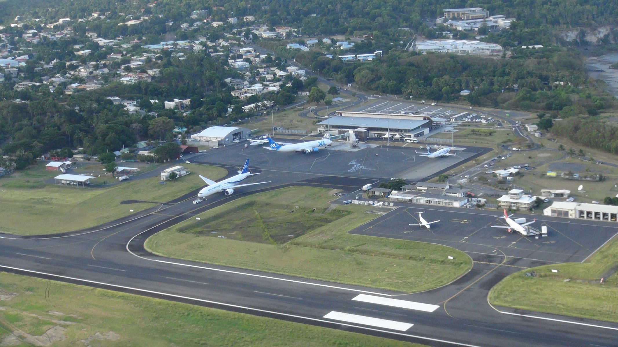 Royal Air Mayotte flights — an aerial view of Dzaoudzi-Pamandzi airport on Petite-Terre