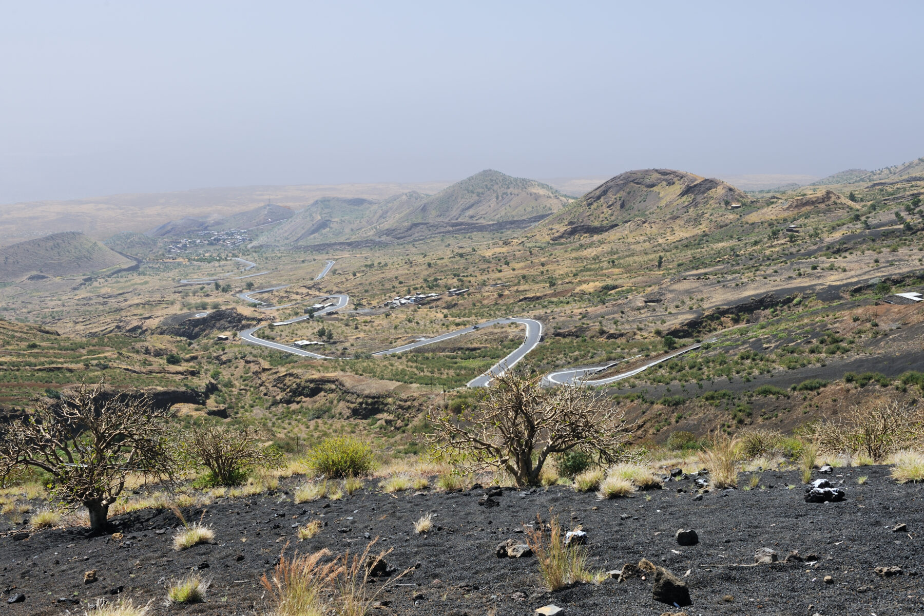 Cabo Verde Fogo bus crash road across the volcanic crater