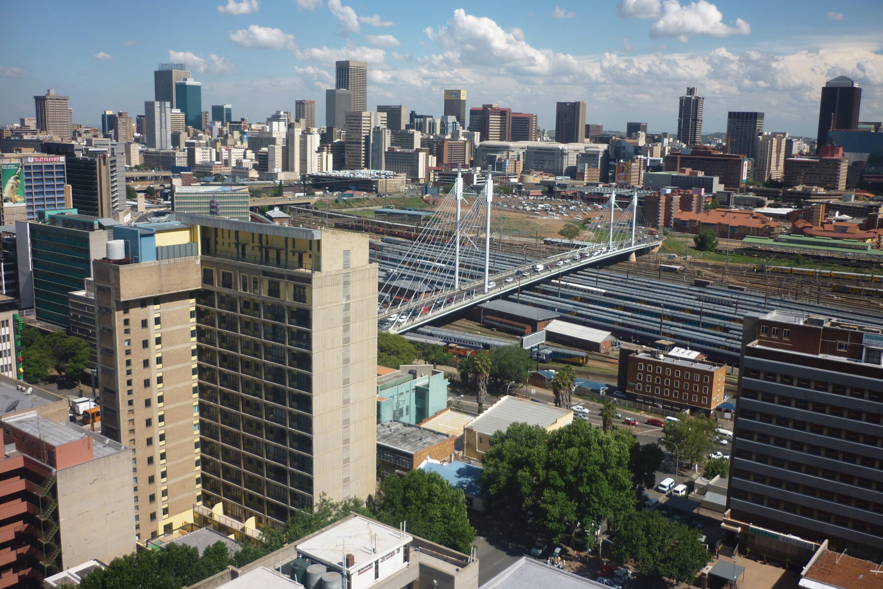 The Johannesburg central business district and Nelson Mandela Bridge