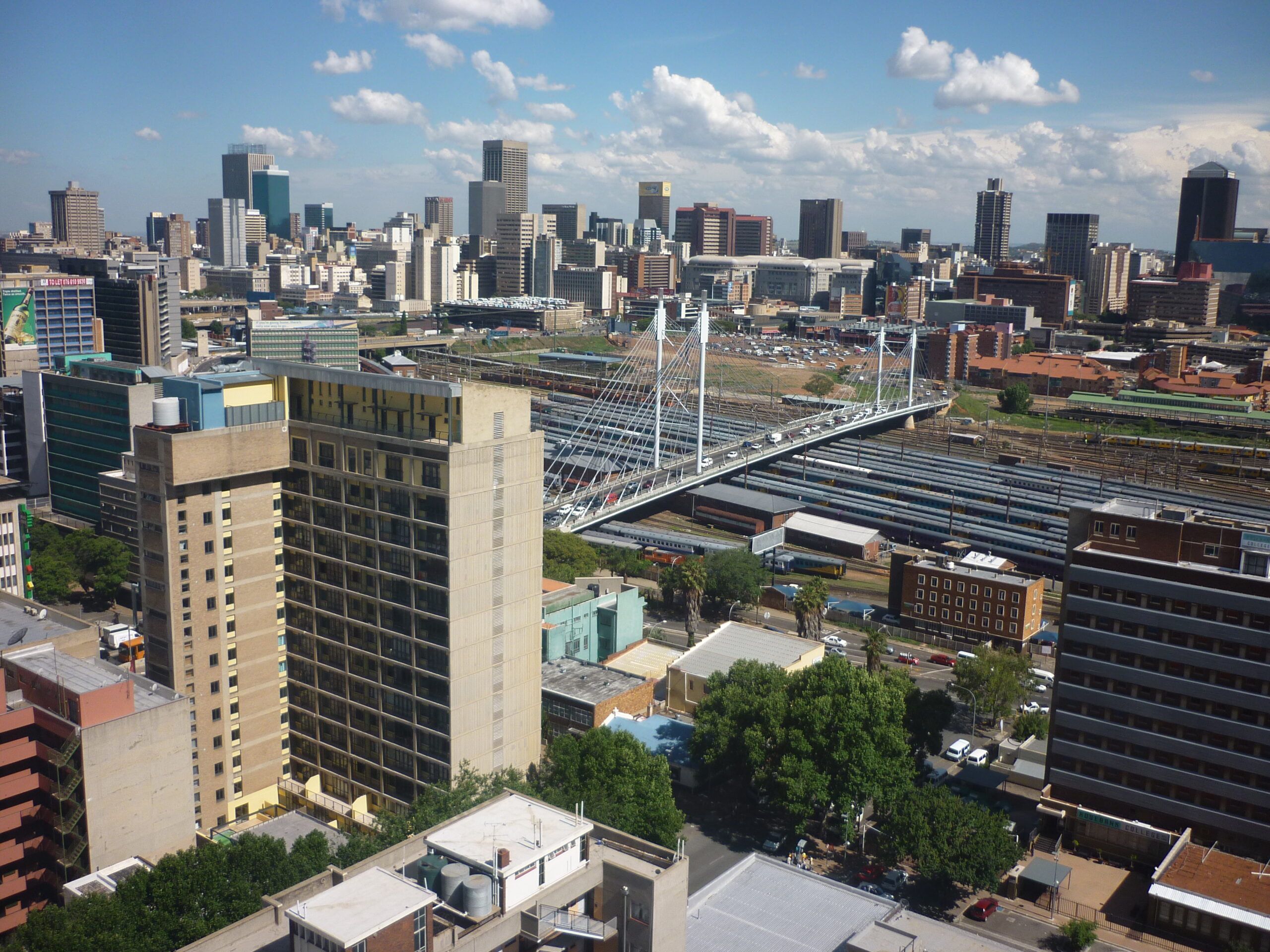 South Africa GDP — the Johannesburg central business district and the Nelson Mandela Bridge
