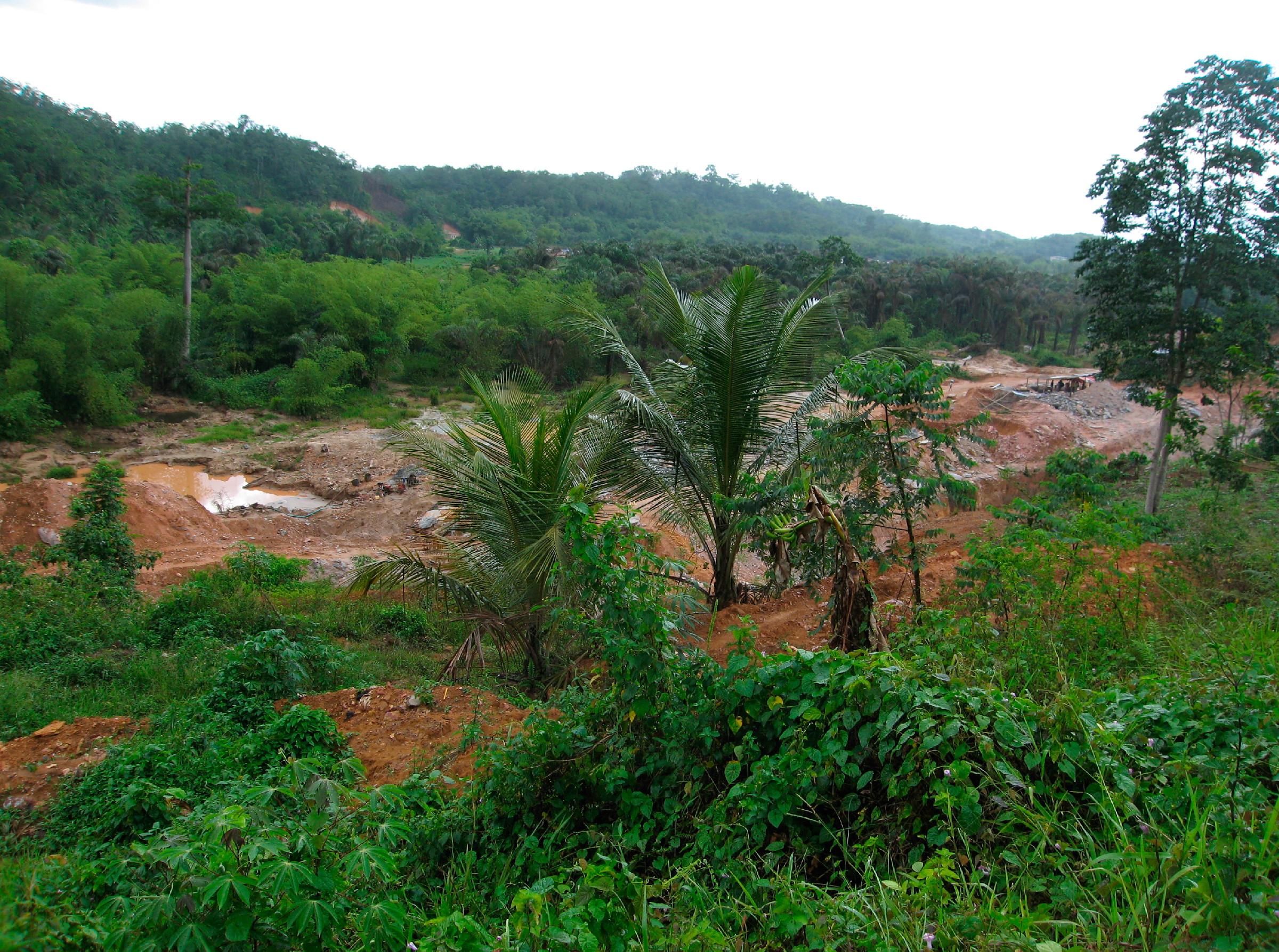 Ghana fibre cuts — land stripped by artisanal gold mining at Tarkwa in the Western Region