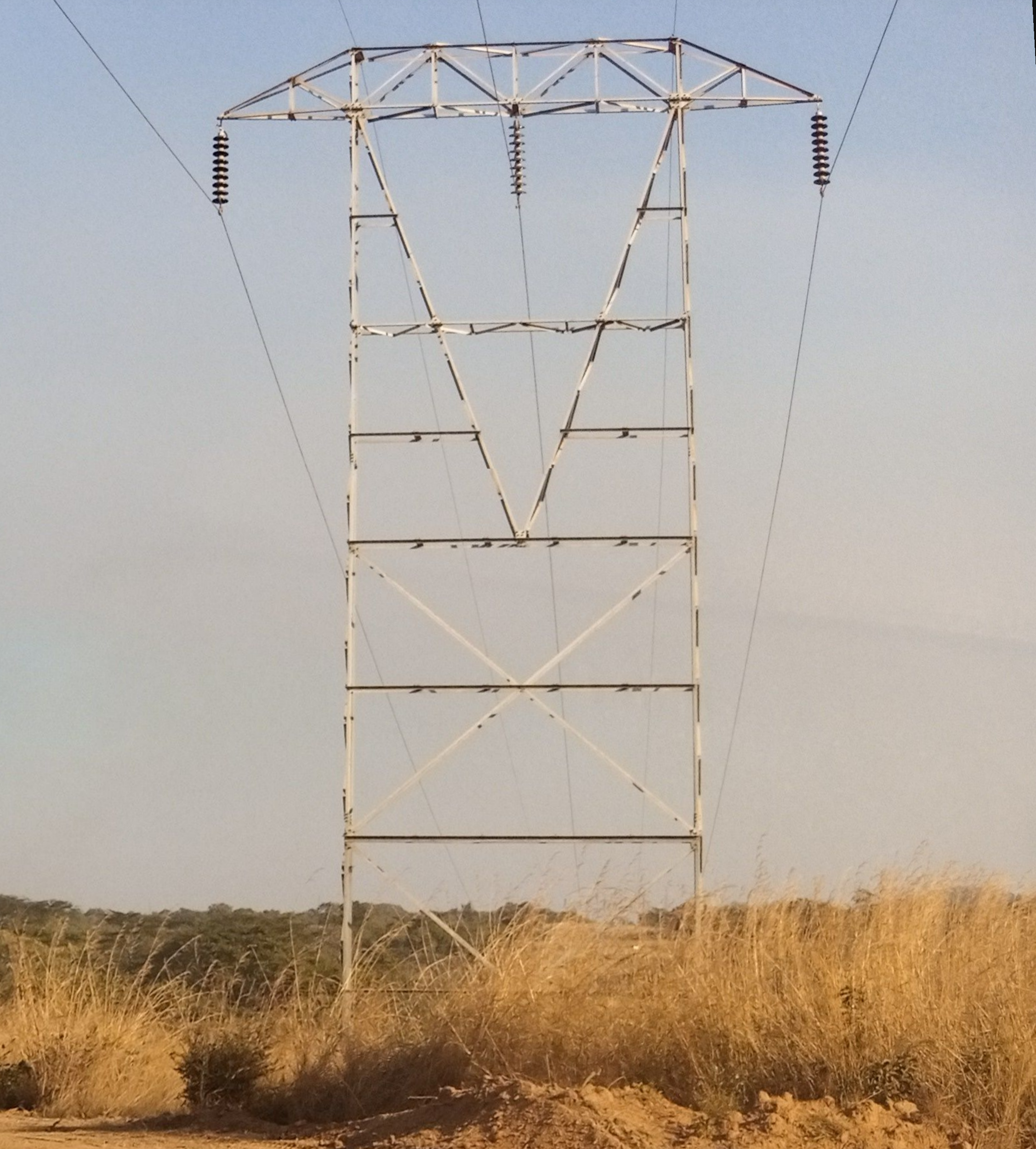 DR Congo solar — a tower of the Mwadingusha to Lubumbashi power line in Haut-Katanga