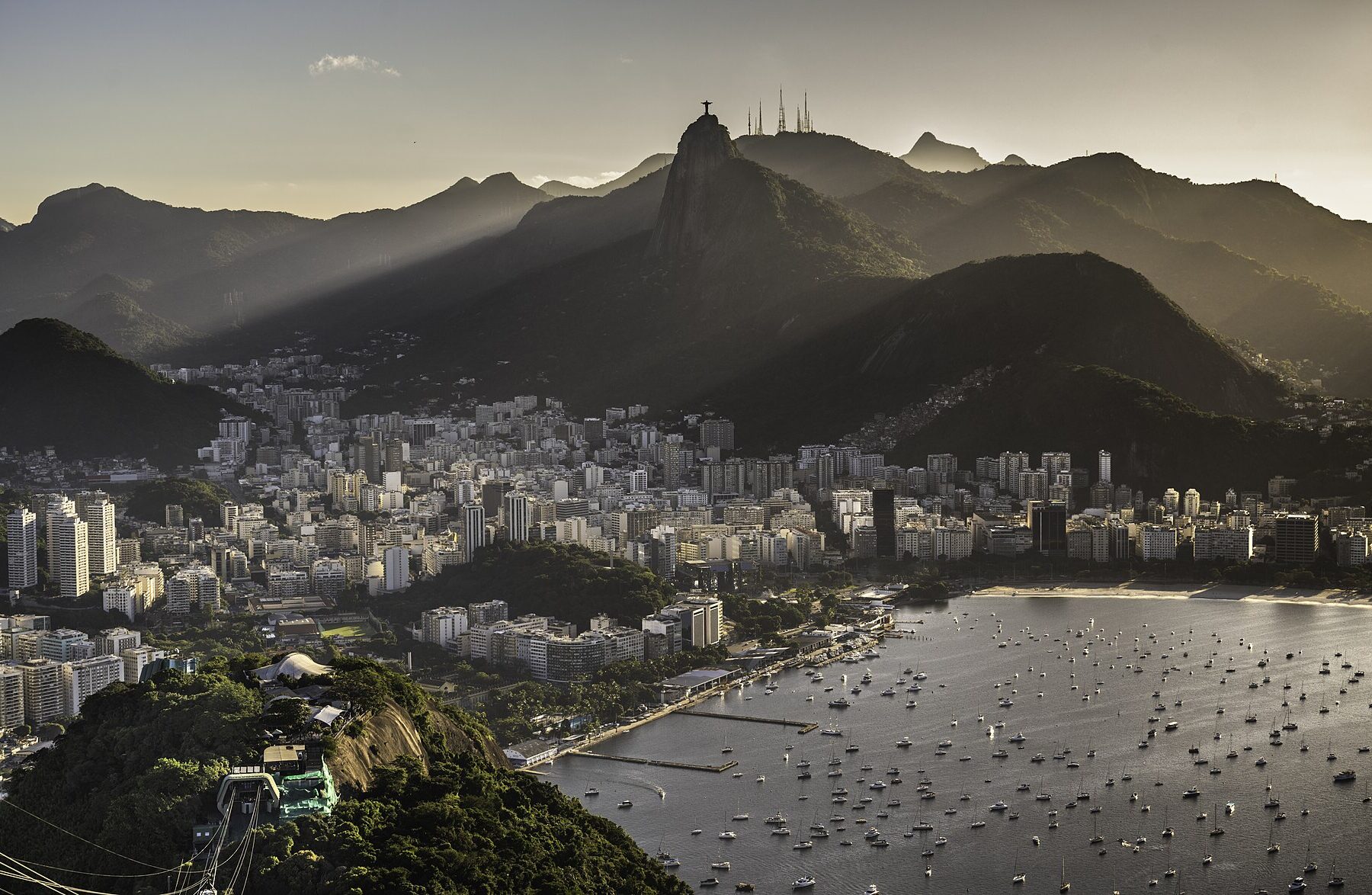The Rio de Janeiro skyline and Sugarloaf Mountain at sunset