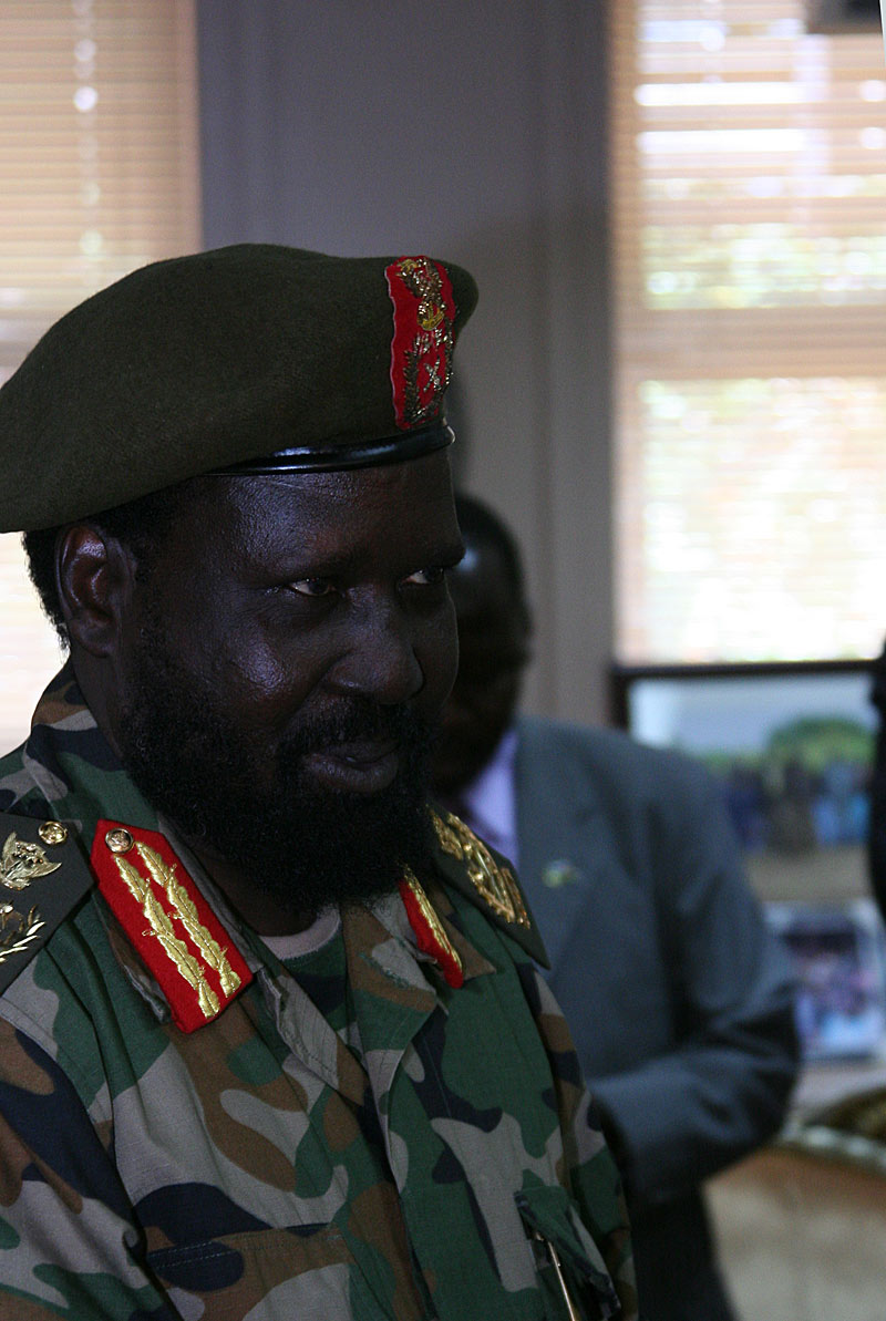 South Sudan President Salva Kiir in military uniform and beret