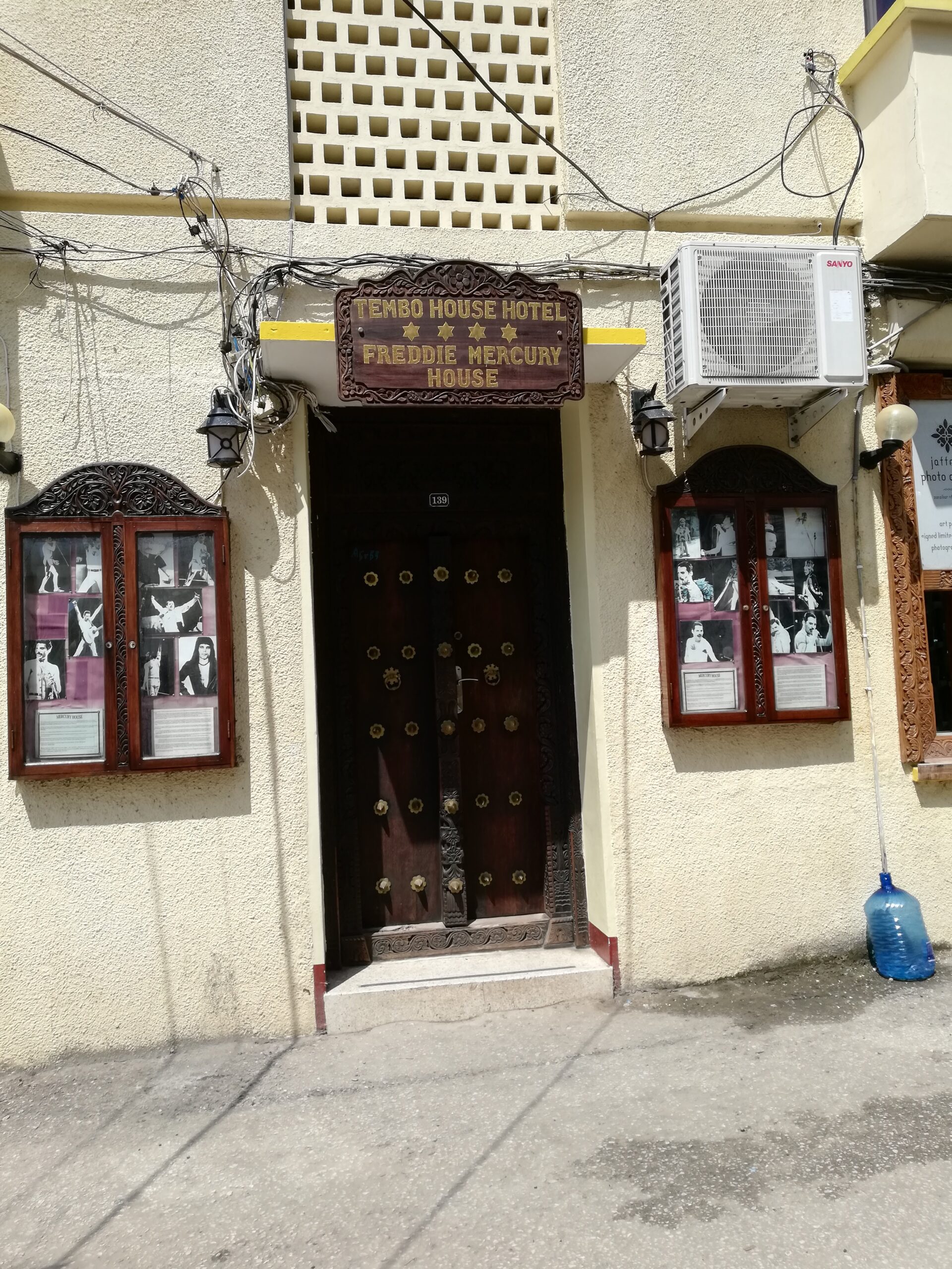 Zanzibar Freddie Mercury Museum — the carved doorway of the Freddie Mercury House in Stone Town