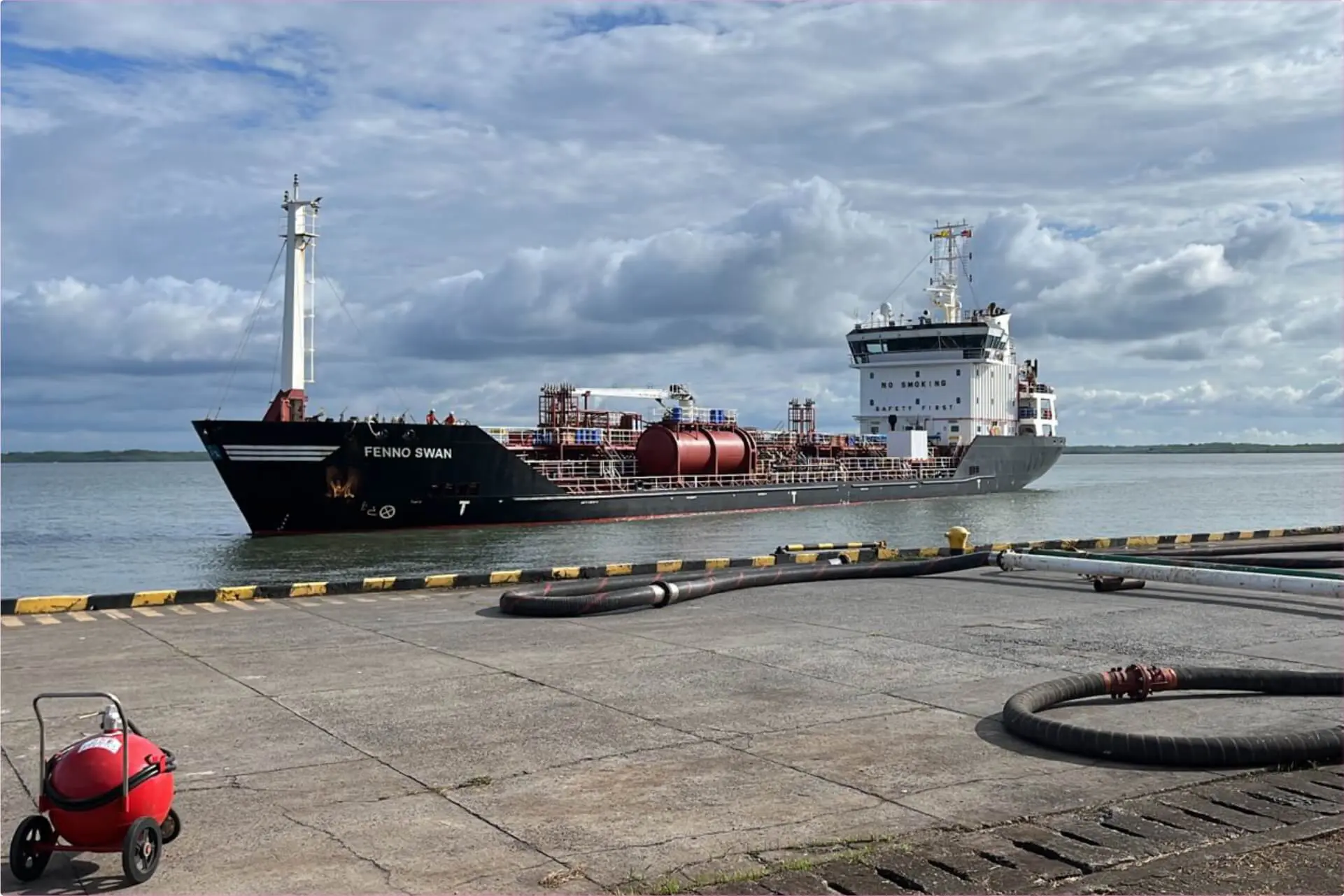 Tumaco port fuel deliveries arrive by sea: a cargo vessel docked at the Tumaco terminal in Narino, Colombia