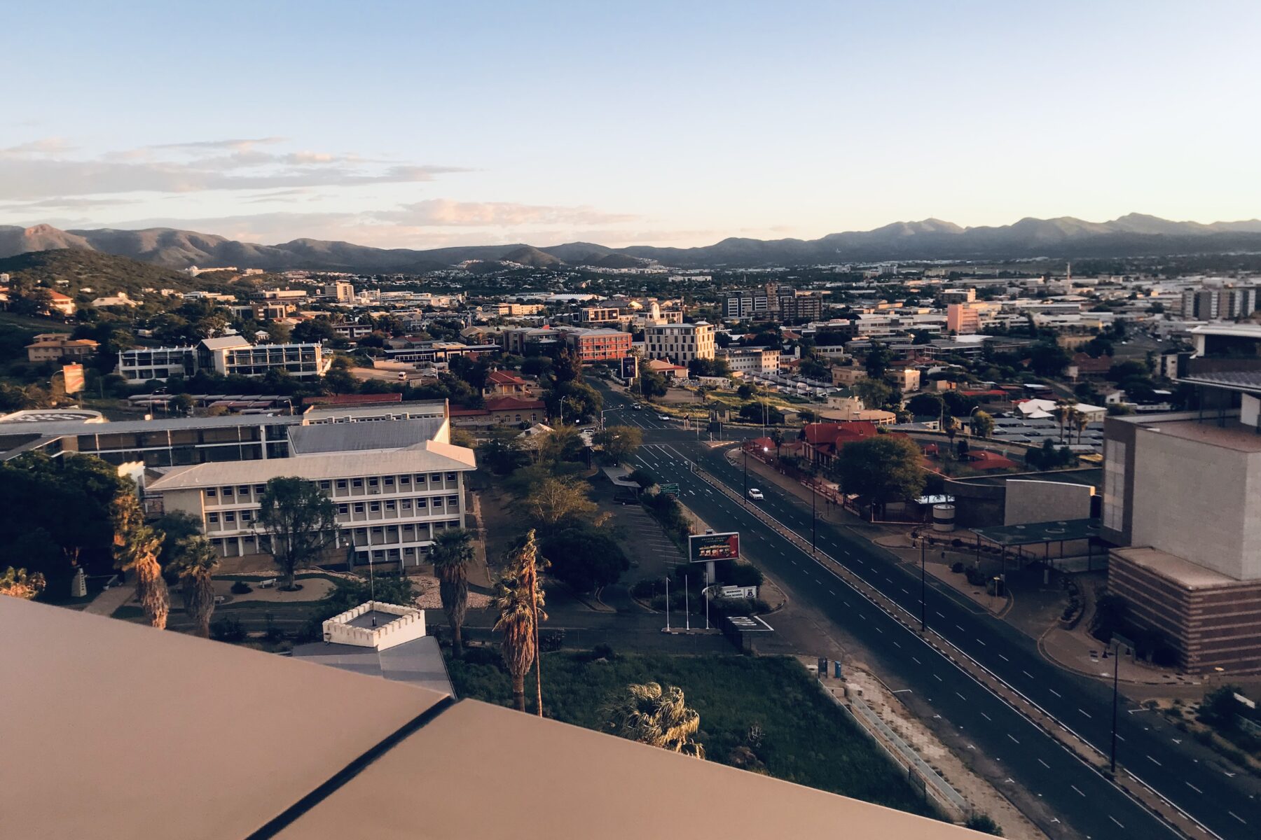 The city centre of Windhoek, Namibia, at dusk