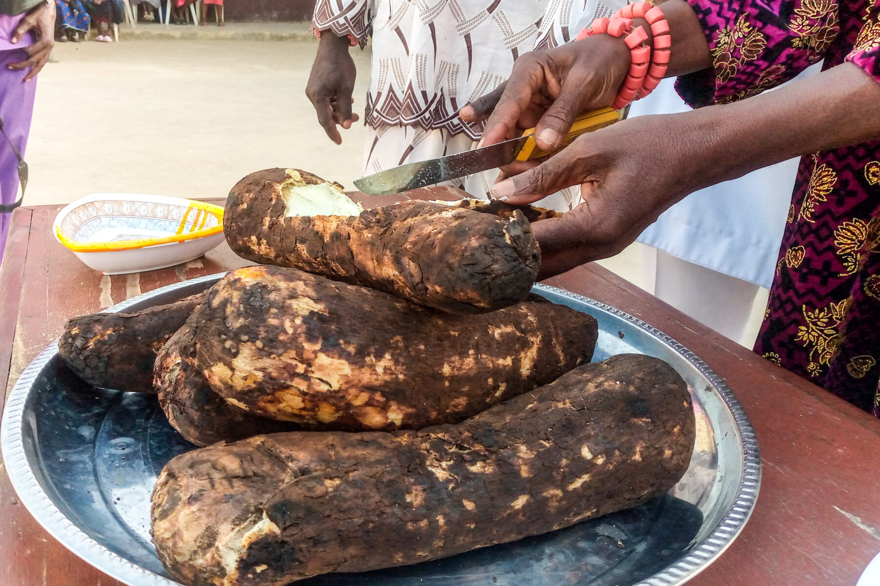 Yams cut at a New Yam Festival in an Igbo community, Nigeria