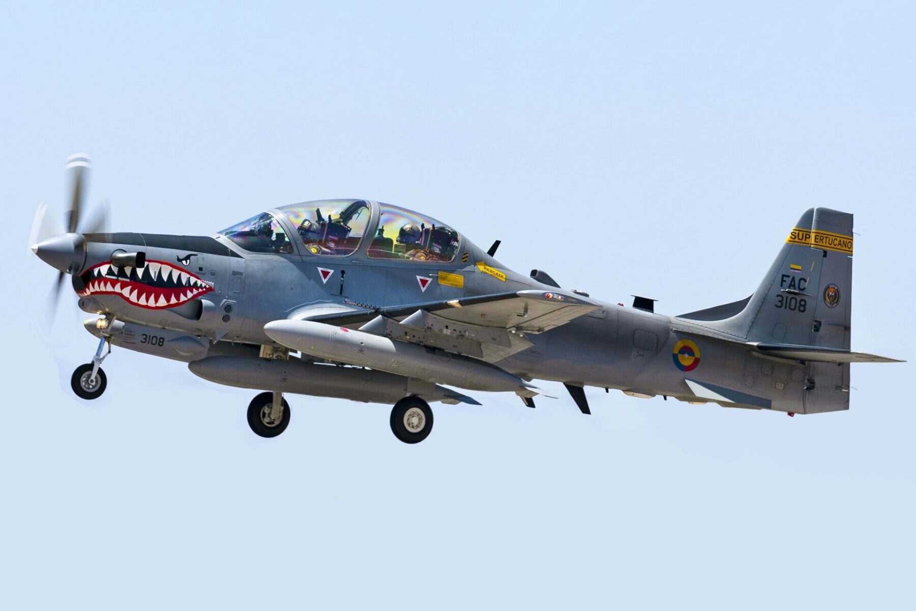 A Colombian Air Force A-29B Super Tucano, the aircraft type covered by the Colombia bombing rules