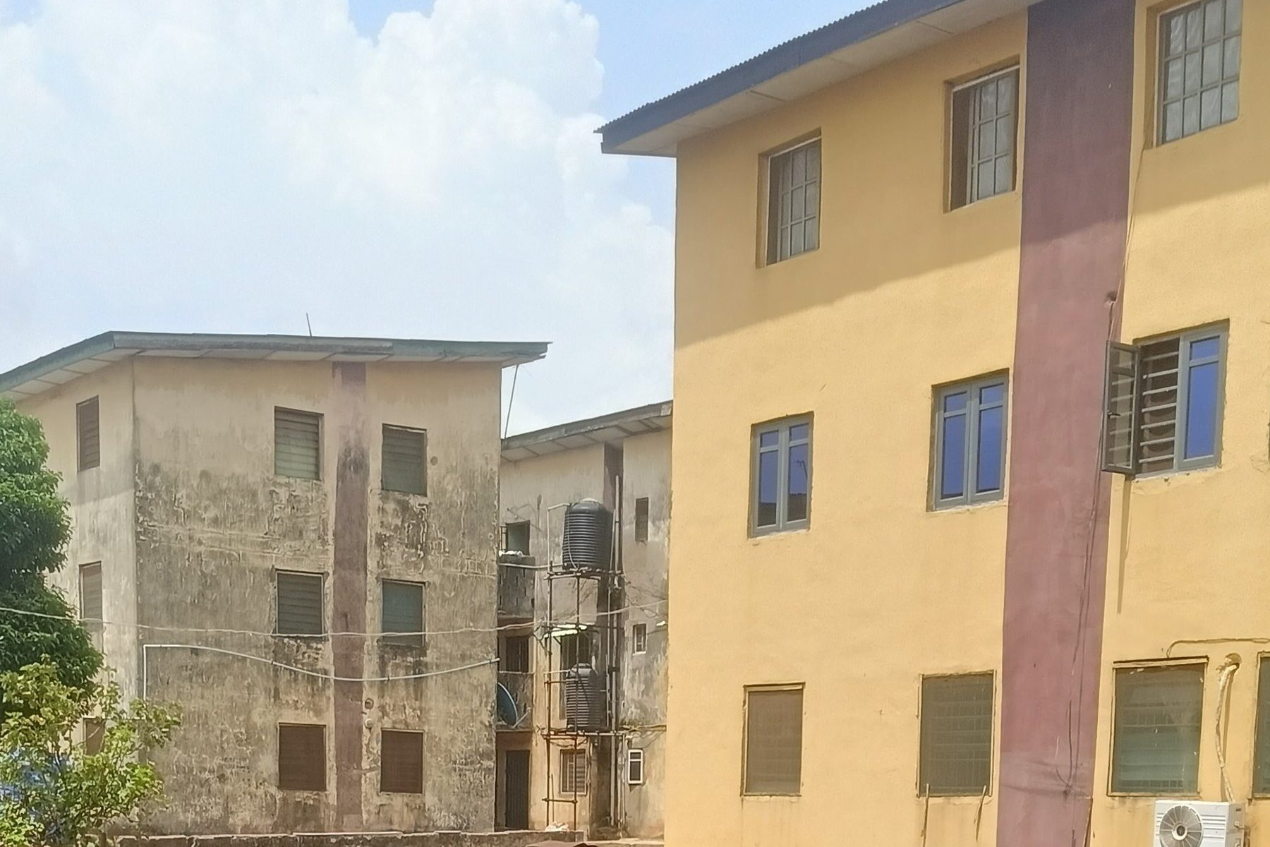 Low-rise apartment blocks at the Abesan Housing Estate in Ipaja, Lagos State, Nigeria