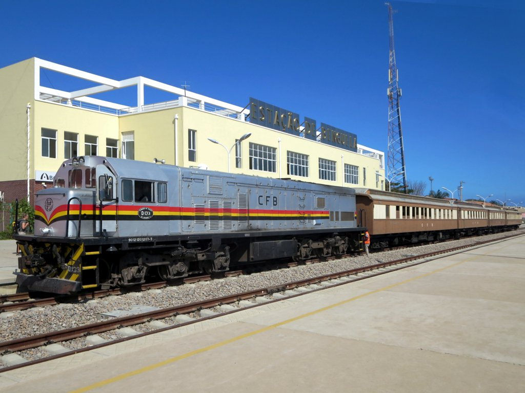 Angola explained 2026 — a Benguela Railway train at Benguela station on the Lobito Corridor