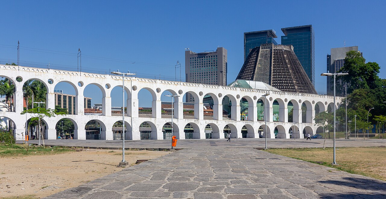 The Arcos da Lapa aqueduct in Rio de Janeiro, gateway to the Lapa nightlife district
