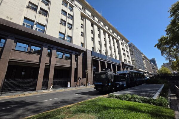 Argentina growth forecast: the Palacio de Hacienda, home of Argentina’s Economy Ministry, in Buenos Aires, with federal police vehicles parked outside