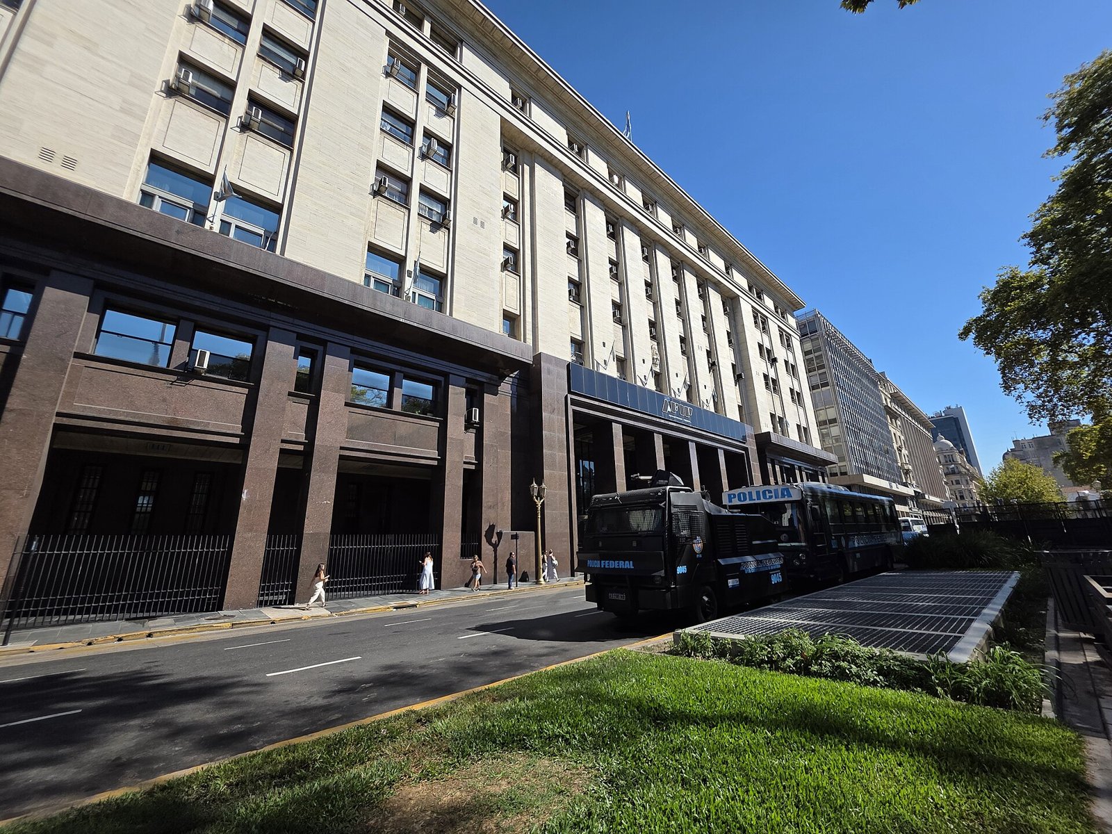 Argentina growth forecast: the Palacio de Hacienda, home of Argentina’s Economy Ministry, in Buenos Aires, with federal police vehicles parked outside