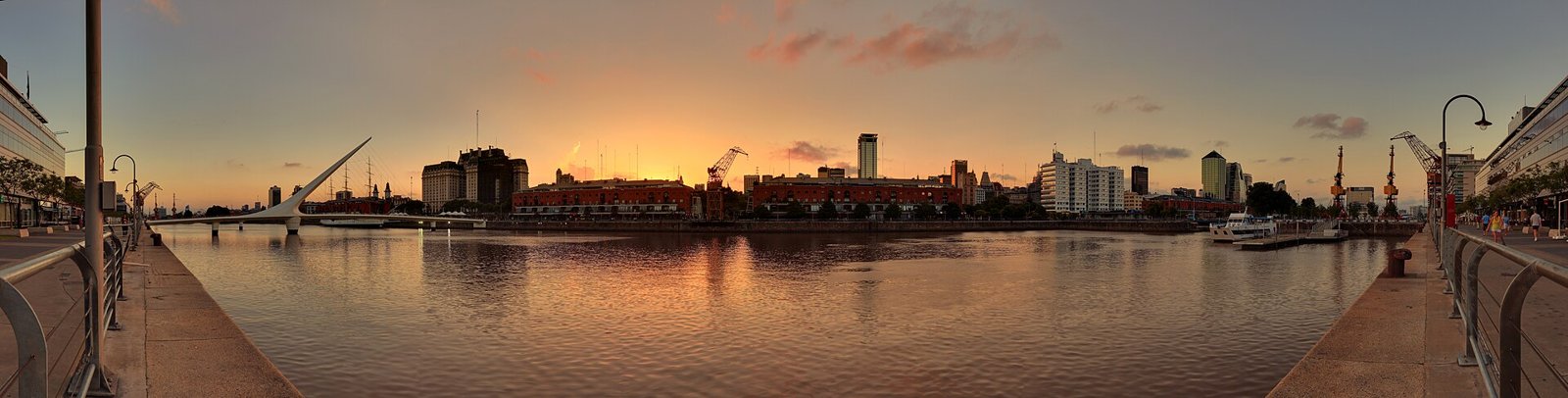 Puerto Madero, Buenos Aires' dockside business district, at sunset.