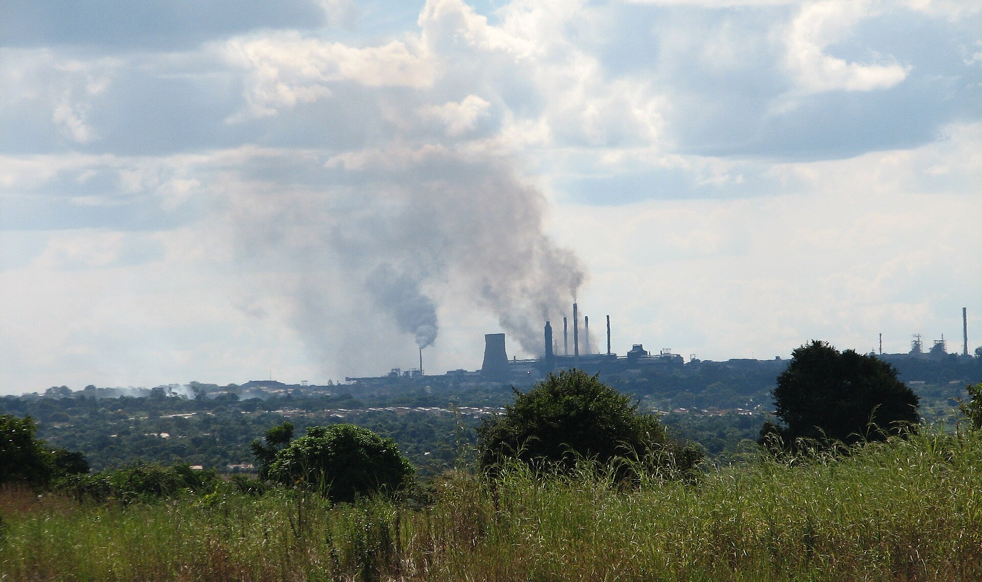 Smelter stacks on the skyline of Kitwe in Zambia’s Copperbelt Province