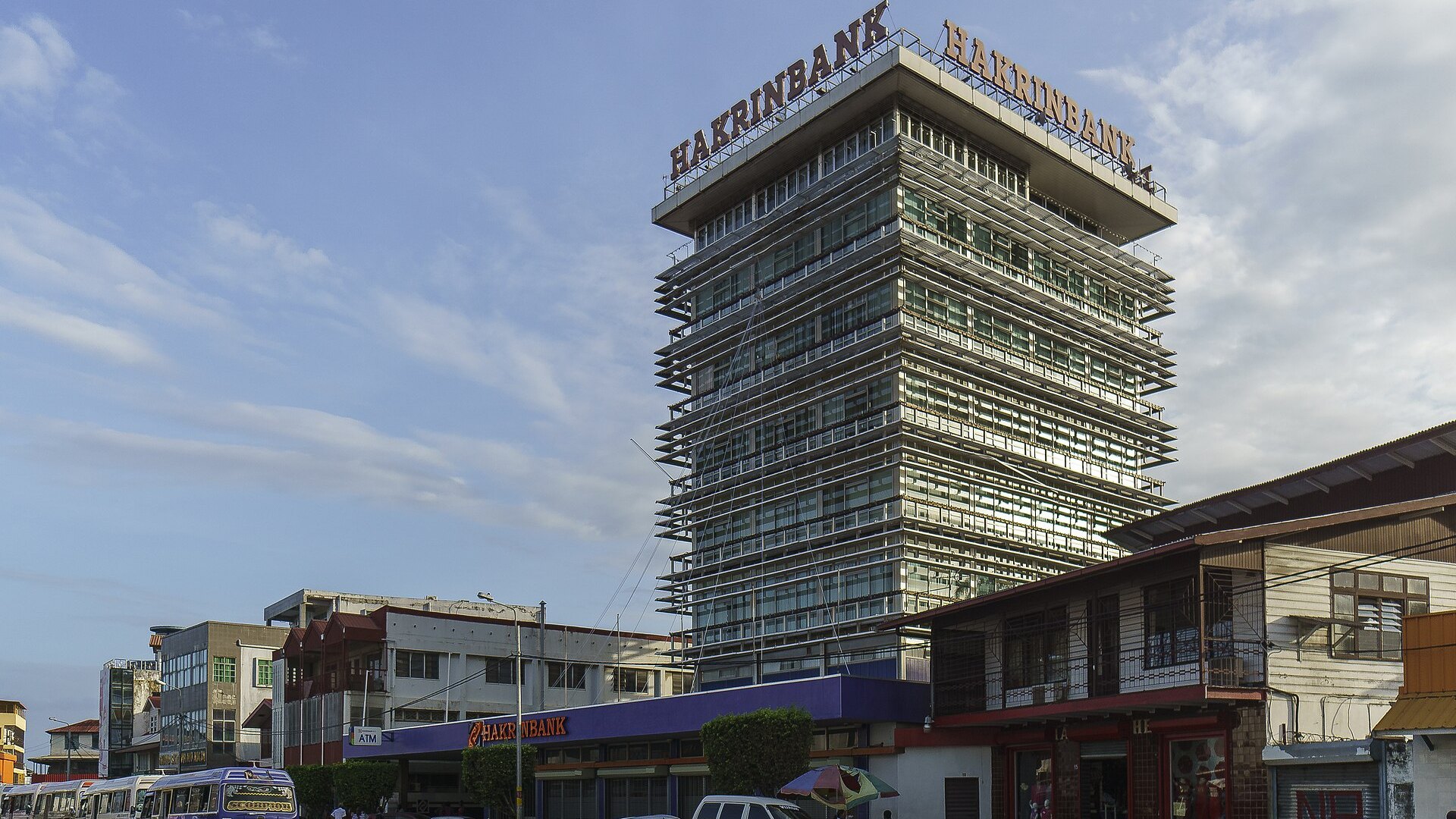 Hakrinbank tower in central Paramaribo, one of the main banks where foreigners can open an account