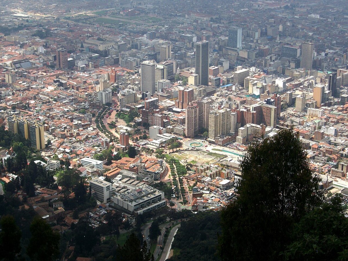 Bogota seen from the Monserrate hill, with the dense city centre spreading across the plain