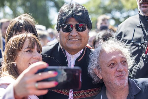 Evo Morales, Bolivia's former president, in sunglasses posing for a selfie with supporters in Buenos Aires in 2022; Bolivia tells Evo Morales nobody is above the law