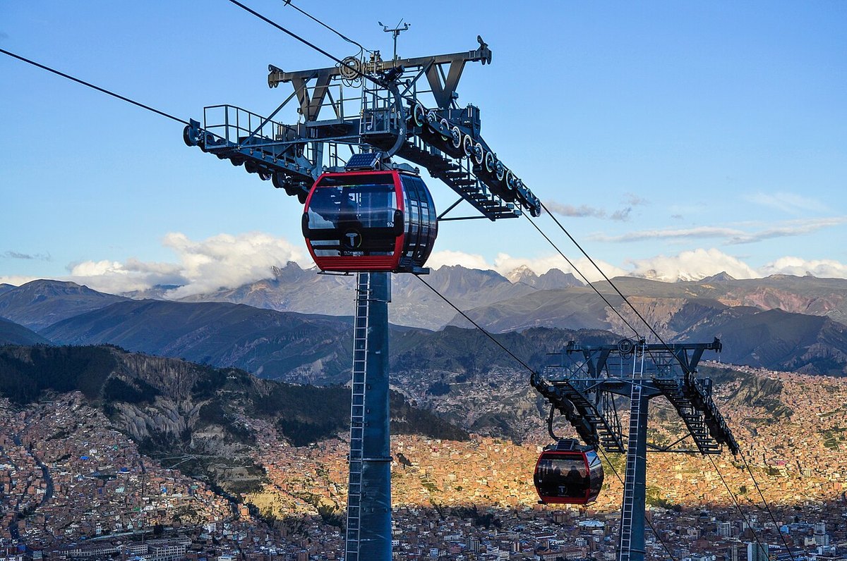 A cabin of the Mi Teleférico cable car above La Paz, Bolivia