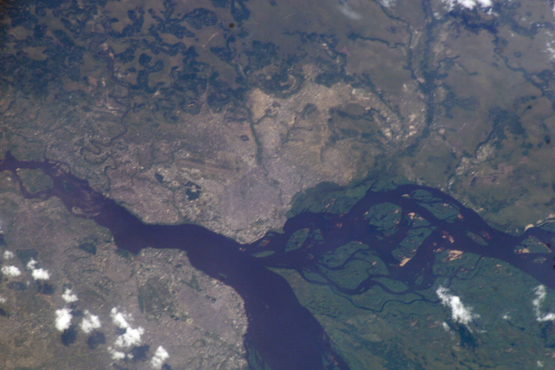 Brazzaville and the Congo River seen from orbit (NASA Astronauts, public domain, via Wikimedia Commons)