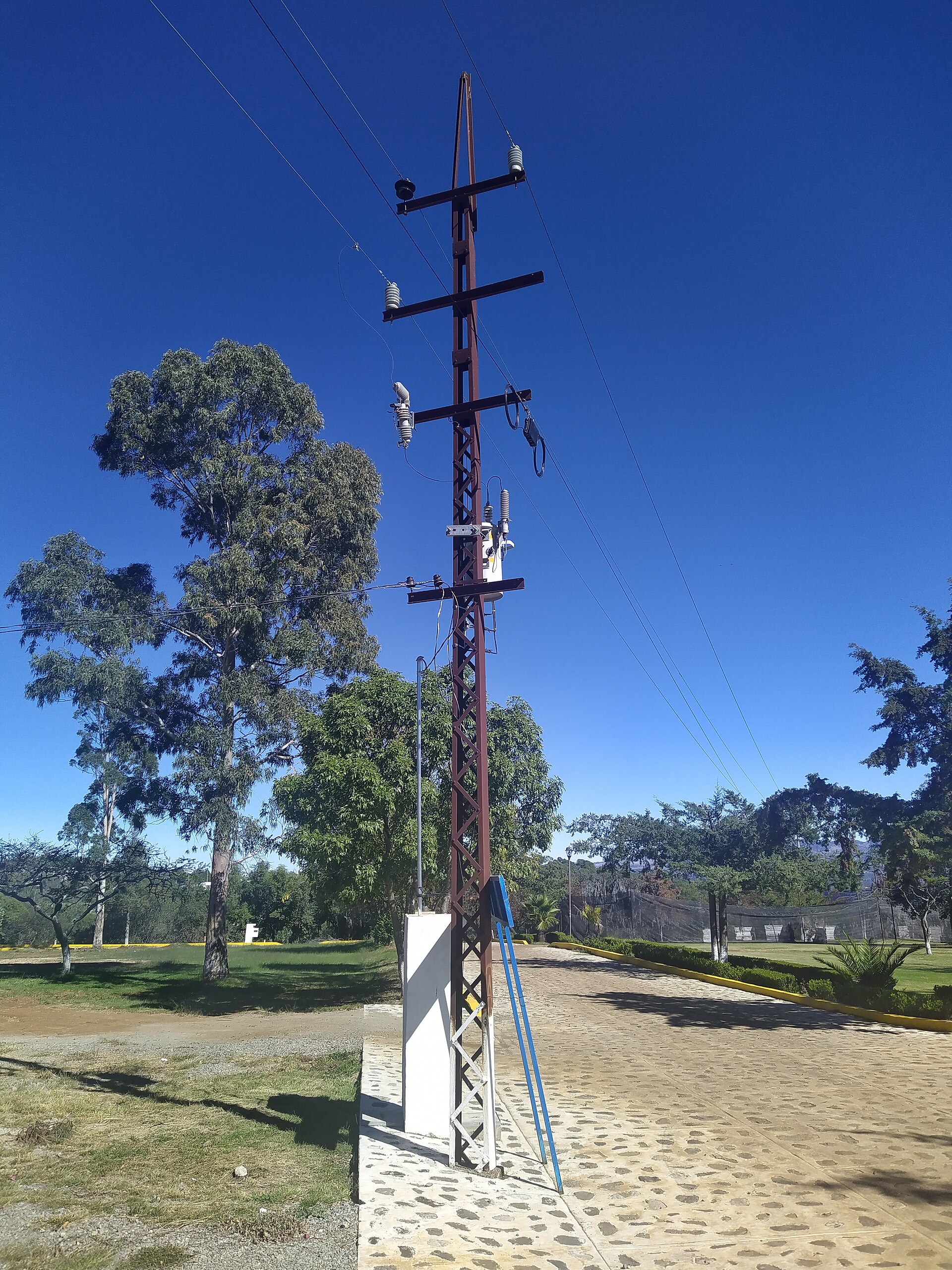 An electricity transmission pole at Santa Maria Regla in Hidalgo, Mexico