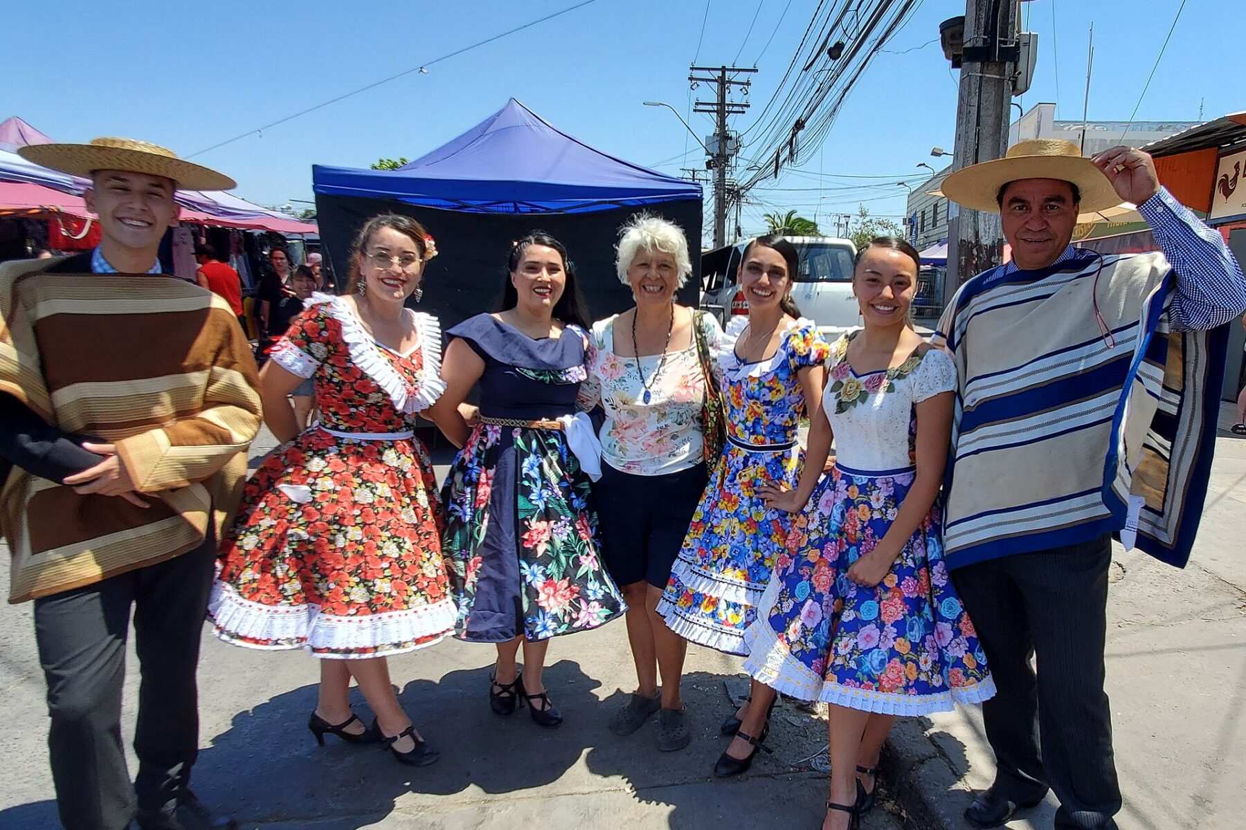 Dancers in traditional huaso dress for the cueca, Chile's national dance.