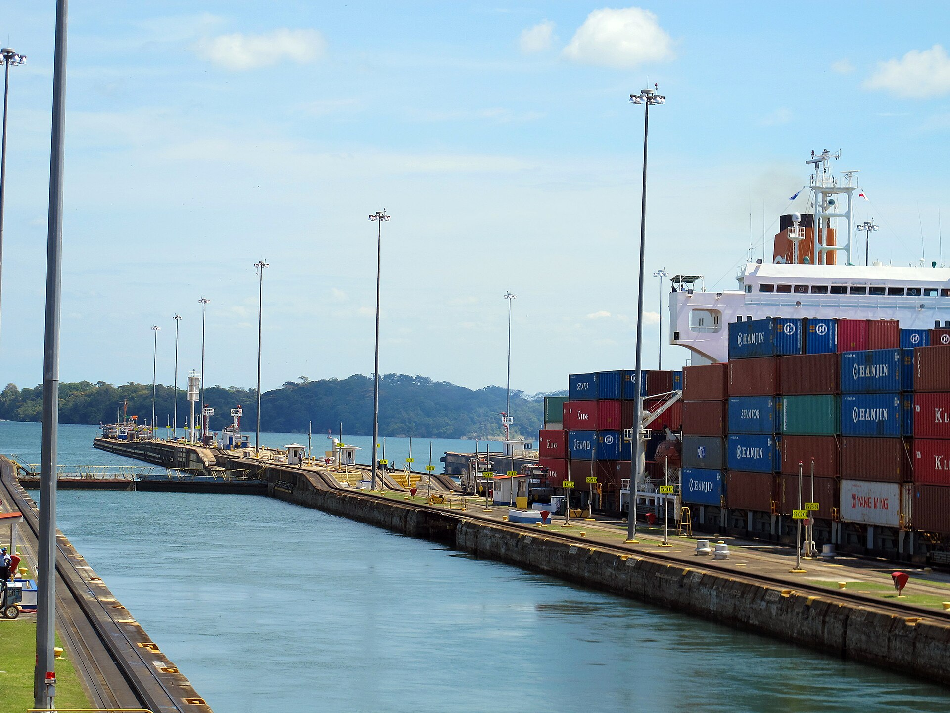 A ship transiting the Panama Canal