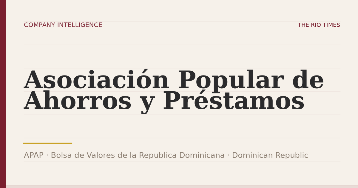 Asociación Popular de Ahorros y Préstamos (APAP), listed on Bolsa de Valores de la Republica Dominicana, Dominican Republic
