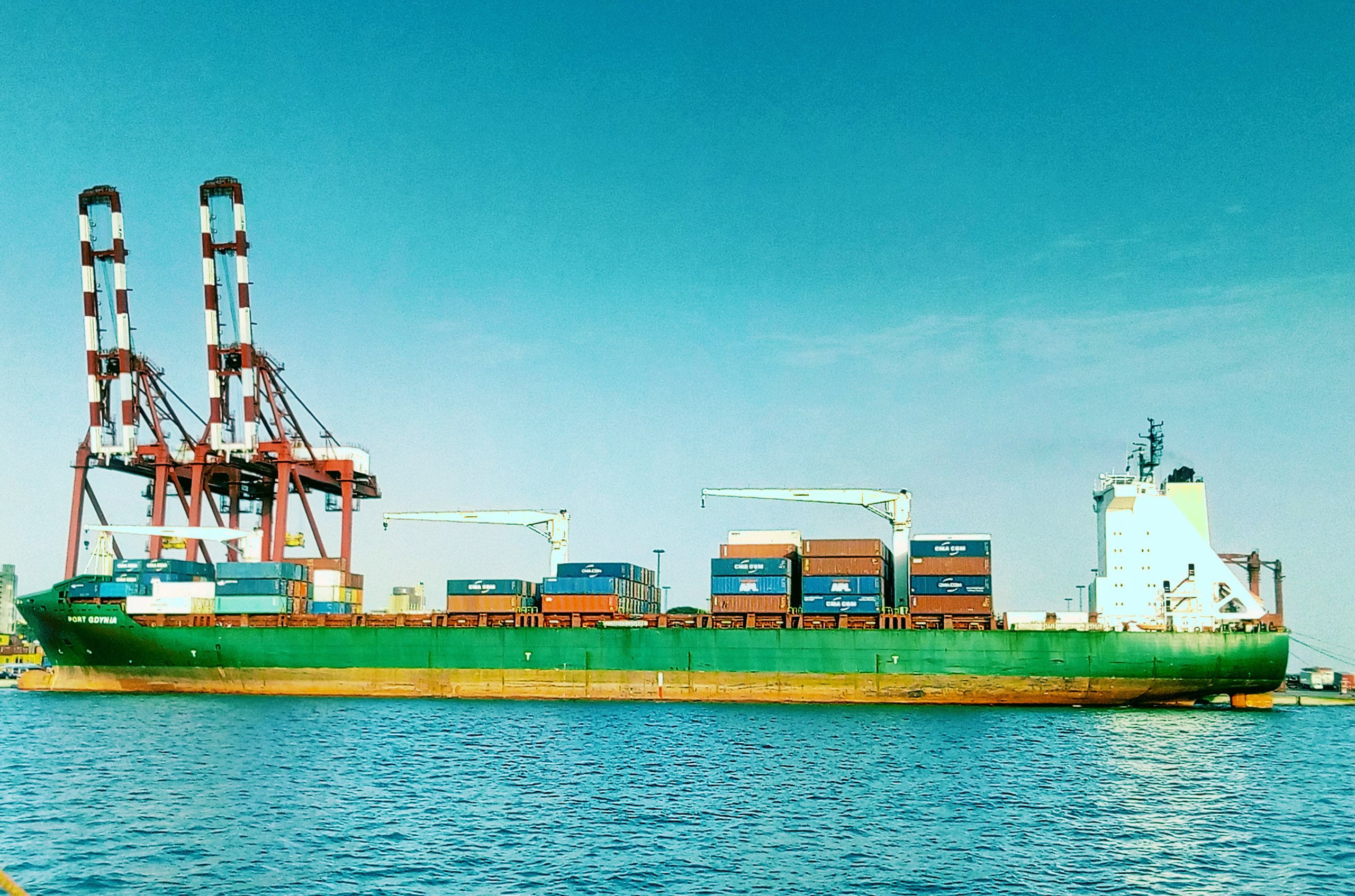 A container ship at the Autonomous Port of Conakry, Guinea