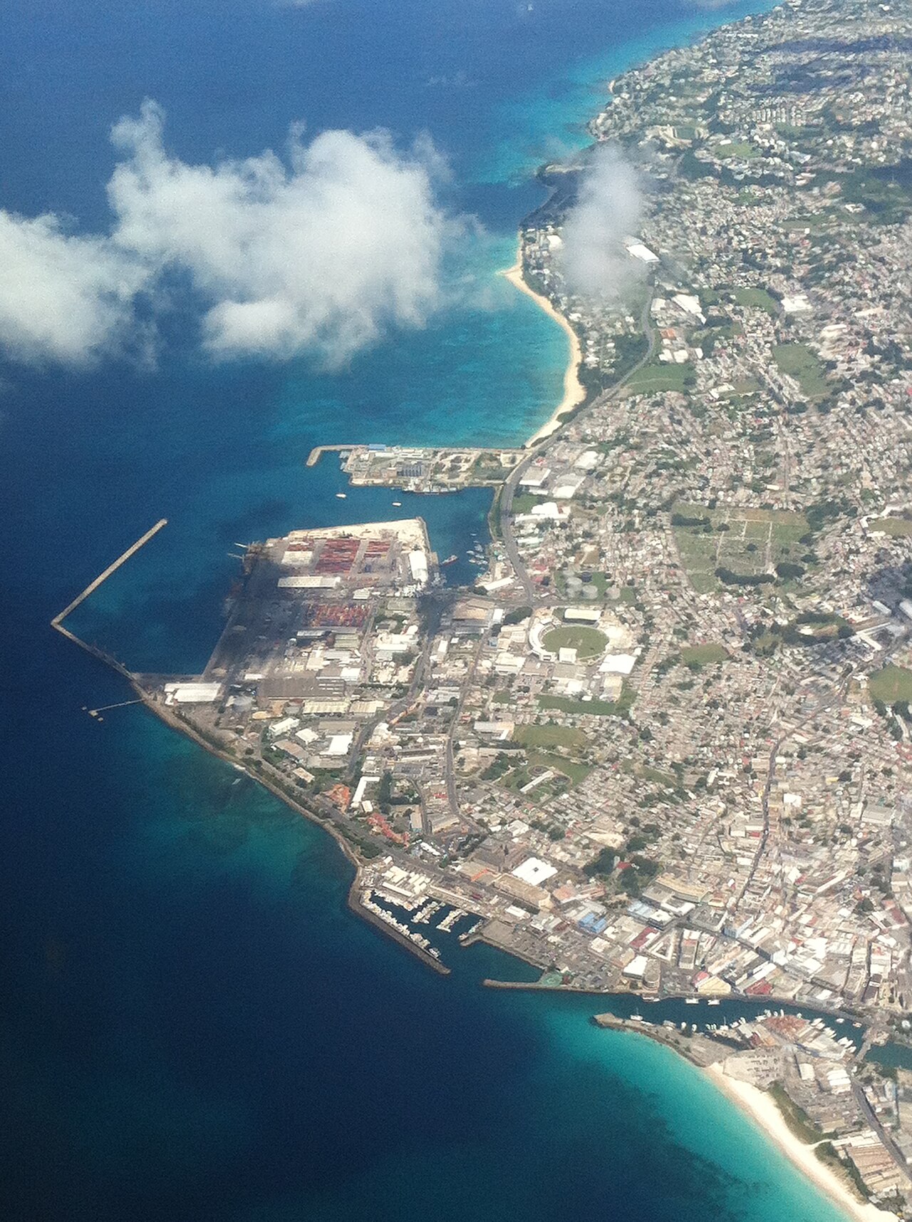 Cost of living in Barbados 2026 — an aerial view of Bridgetown and its harbour