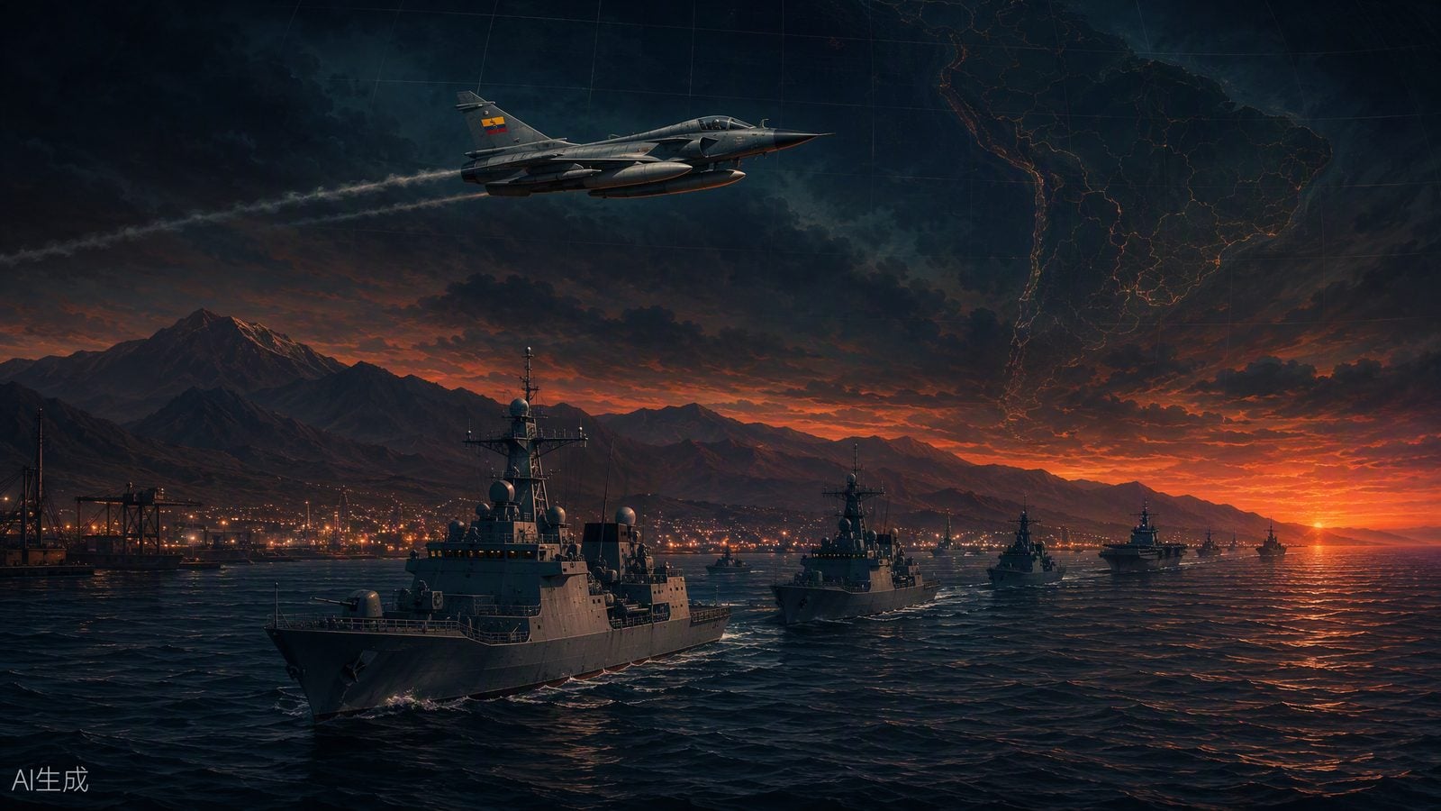 Latin America Defense Monitor: warships off the Peruvian coast as a fighter jet passes overhead