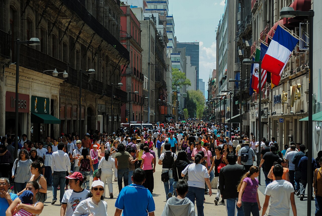 Mexico data leak: crowds of shoppers walking along the pedestrian Calle Madero in Mexico City’s historic centre