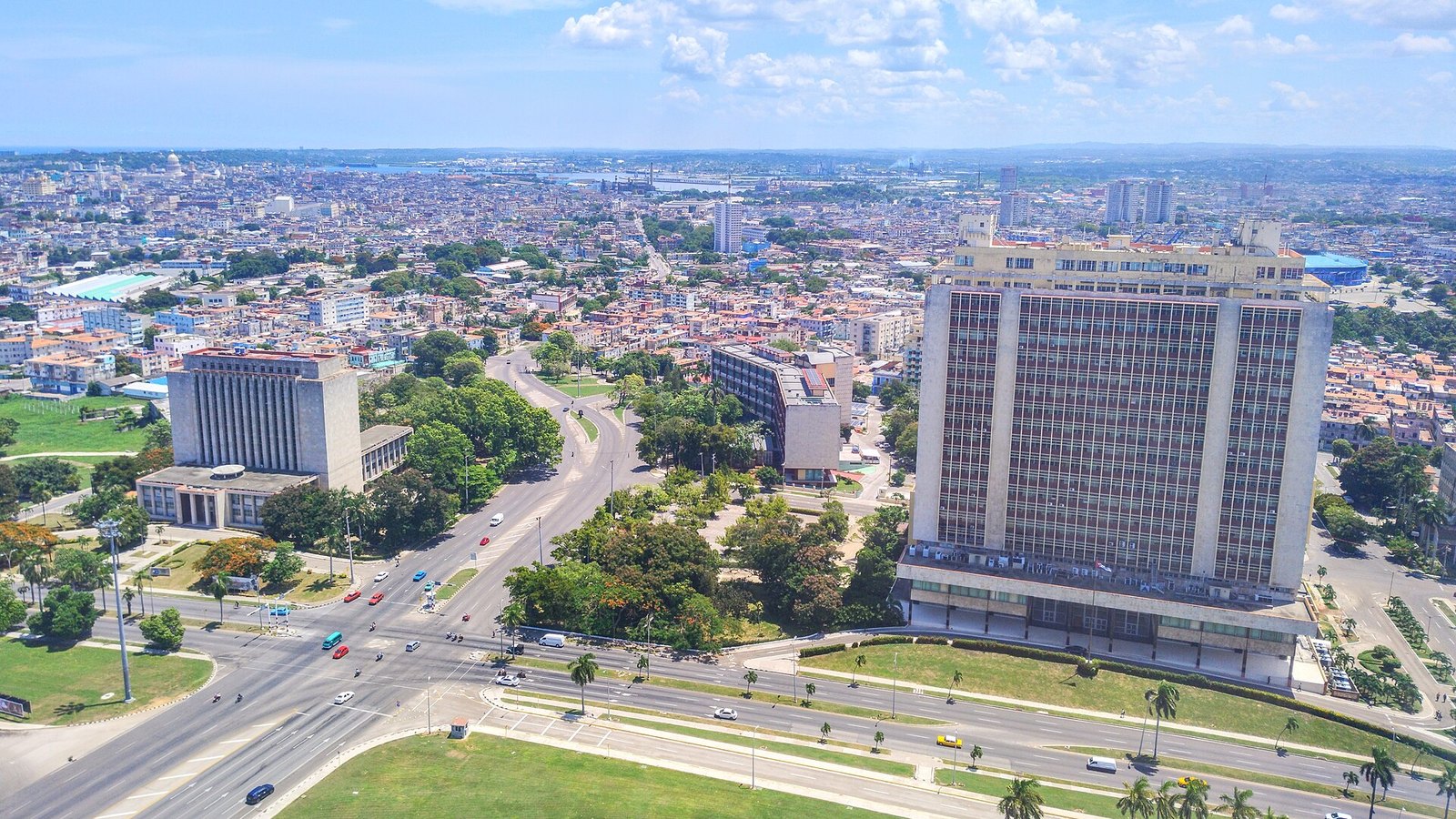 Aerial view of Havana over the Plaza de la Revolución district