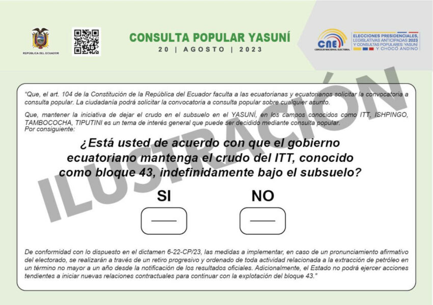 Sample ballot of the August 2023 Yasuni referendum on keeping ITT Block 43 crude underground