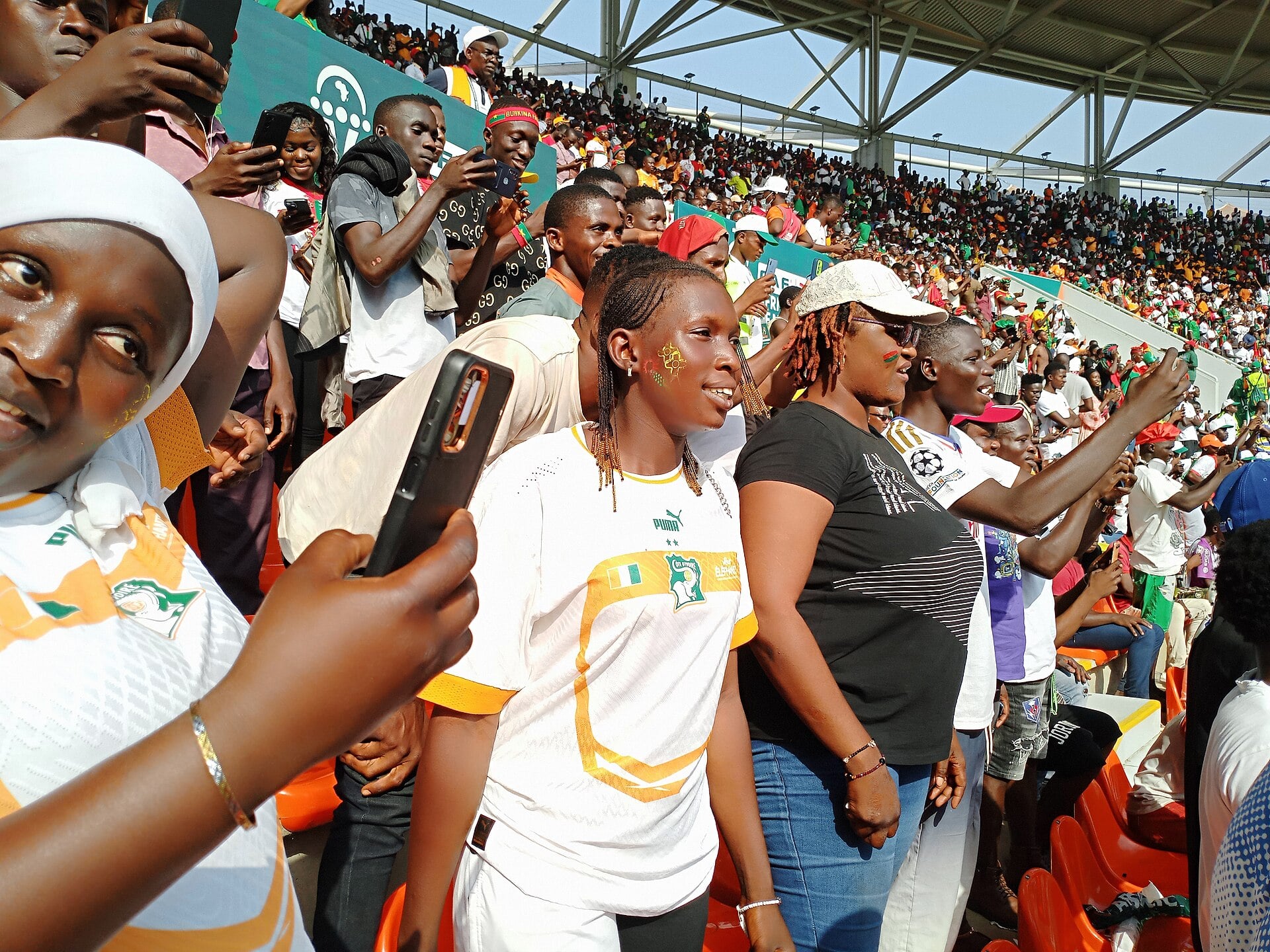 Ivory Coast supporters inside the Stade de la Paix in Bouaké at an Africa Cup of Nations match