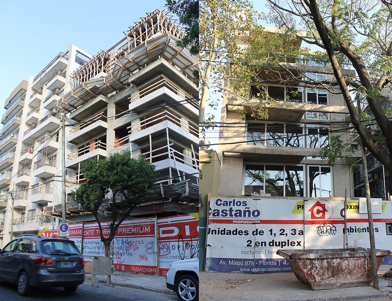 Argentina investment - Apartment buildings under construction on a street in Florida, Buenos Aires province