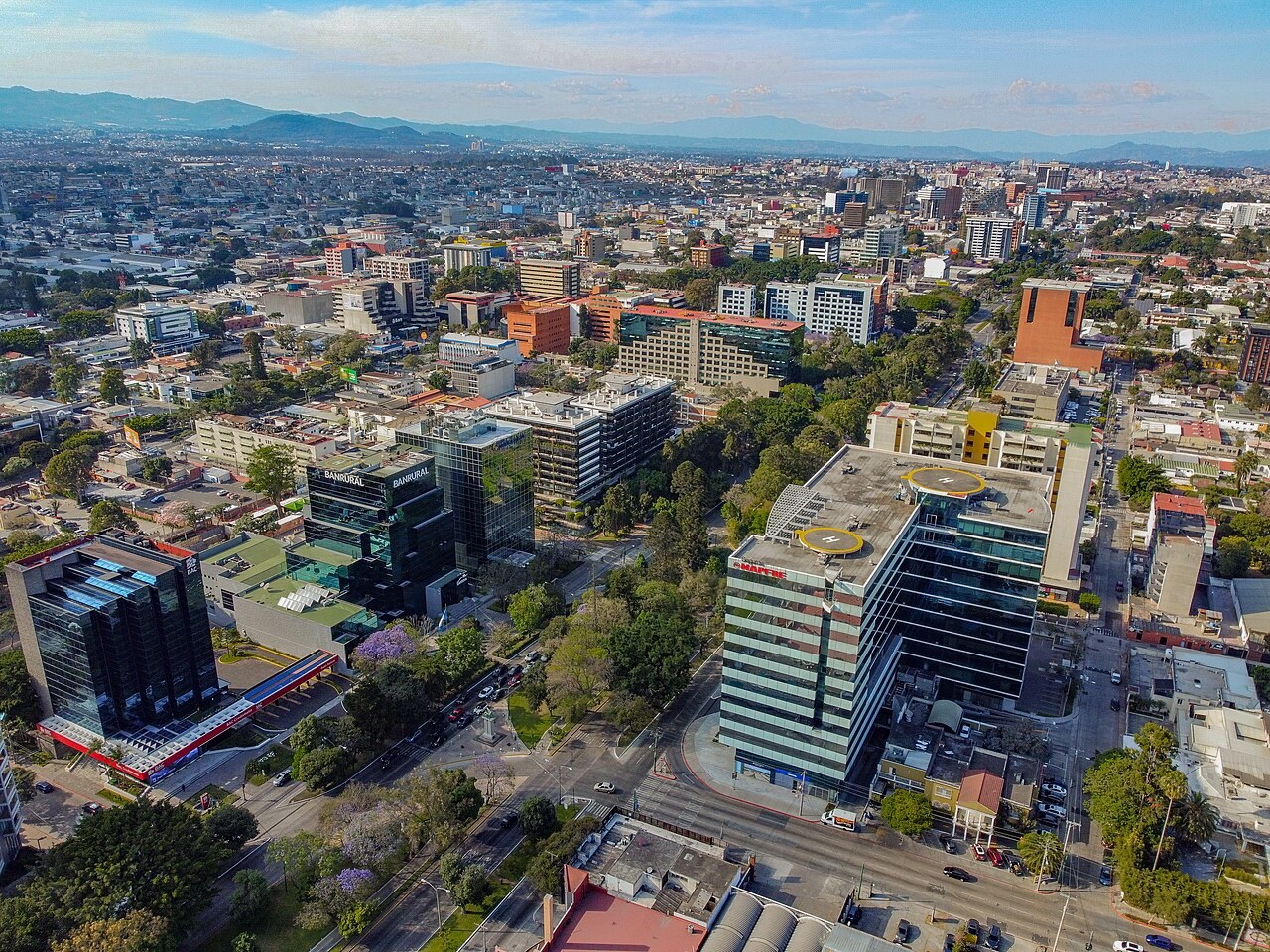 Larkin Morales case - Aerial view of avenues and office buildings in zone 9 of Guatemala City