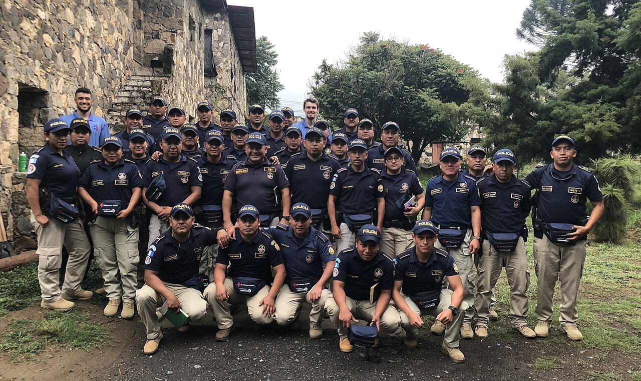 Guatemala Huité attack - Group of Guatemalan National Civil Police officers in blue uniforms
